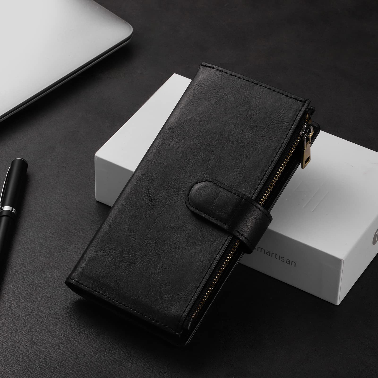 Premium Detachable 2-in-1 PU Leather Wallet Case for iPhone 14 Pro Max - Magnetic Clasp with Card Slots | Slim Protective Phone Cover (Black) | Perfect for Business, Travel & Everyday Use