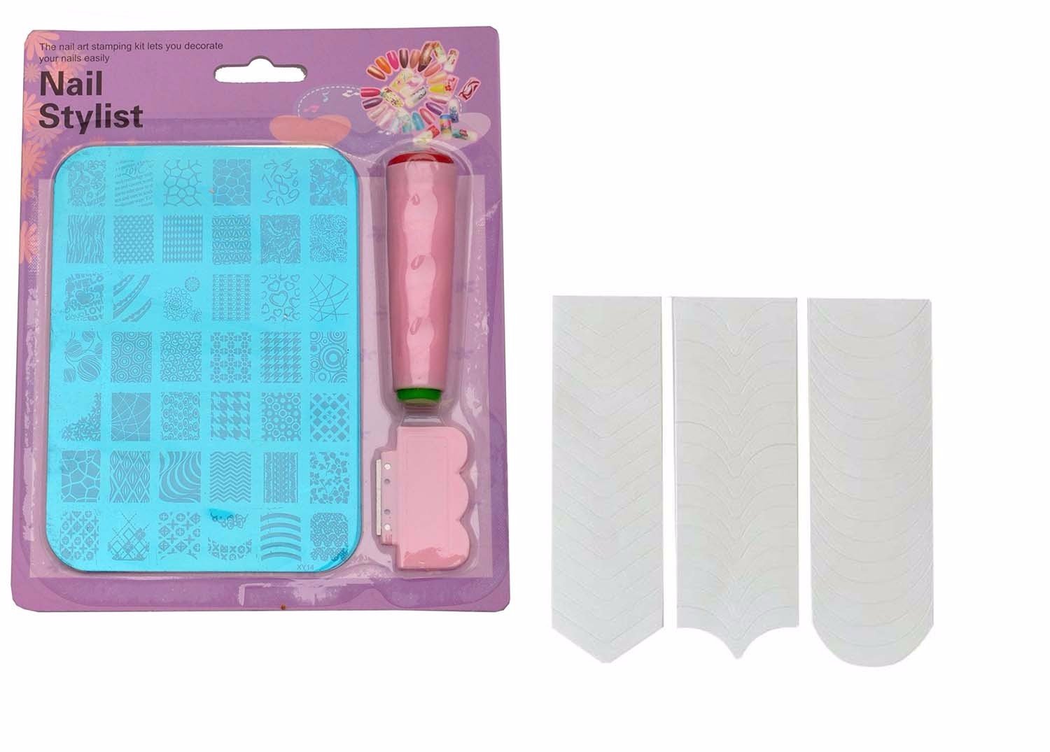 FOK Stamping Nail Art Kit with French Manicure Tip Stickers - DIY Nail Design Set for Home Salon, Party & Gift Giving