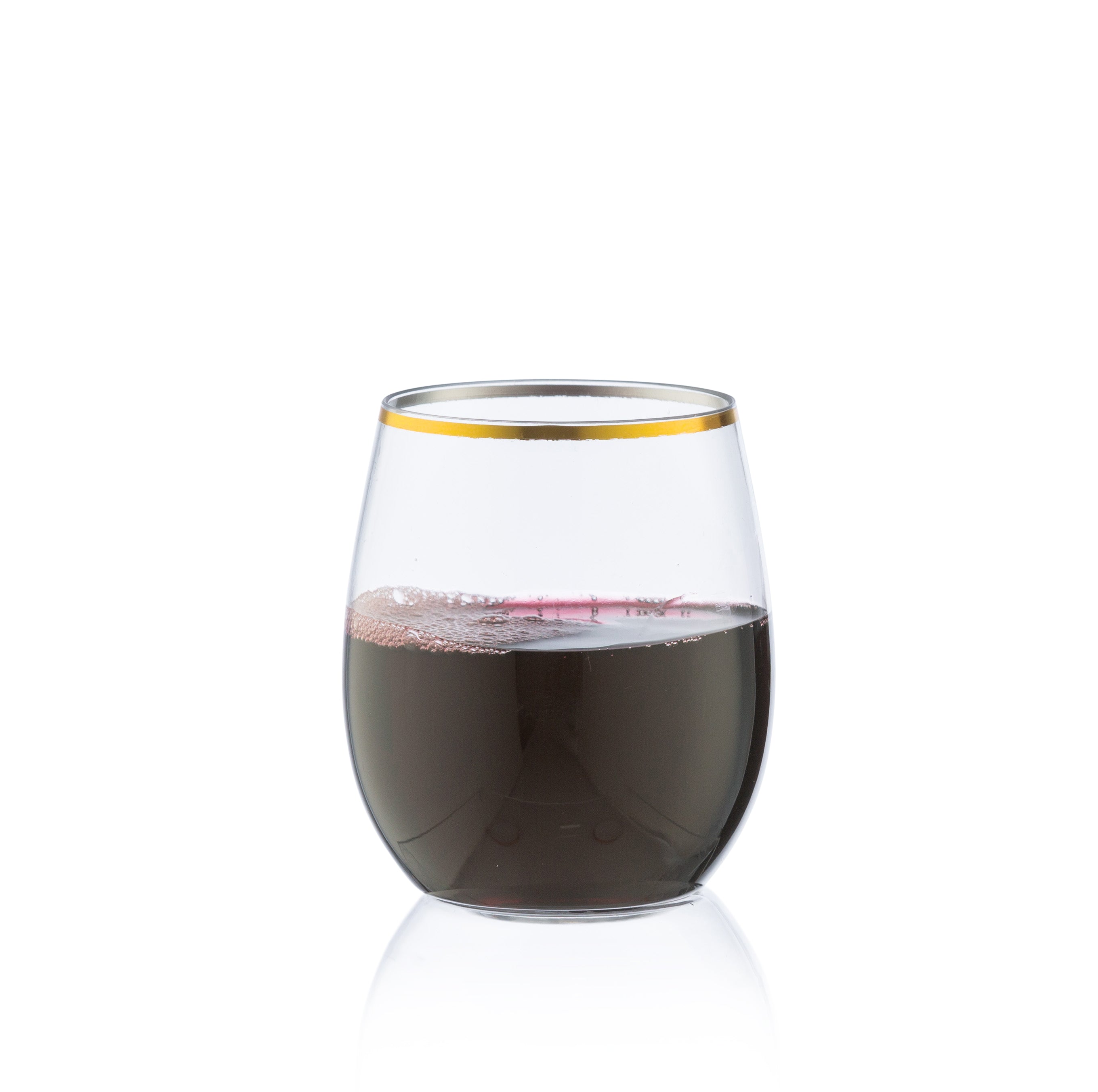 12 oz. Clear Stemless Wine Glasses with Gold Rim - Set of 6 | Shatterproof & Elegant for Parties, Weddings, and Home Entertaining