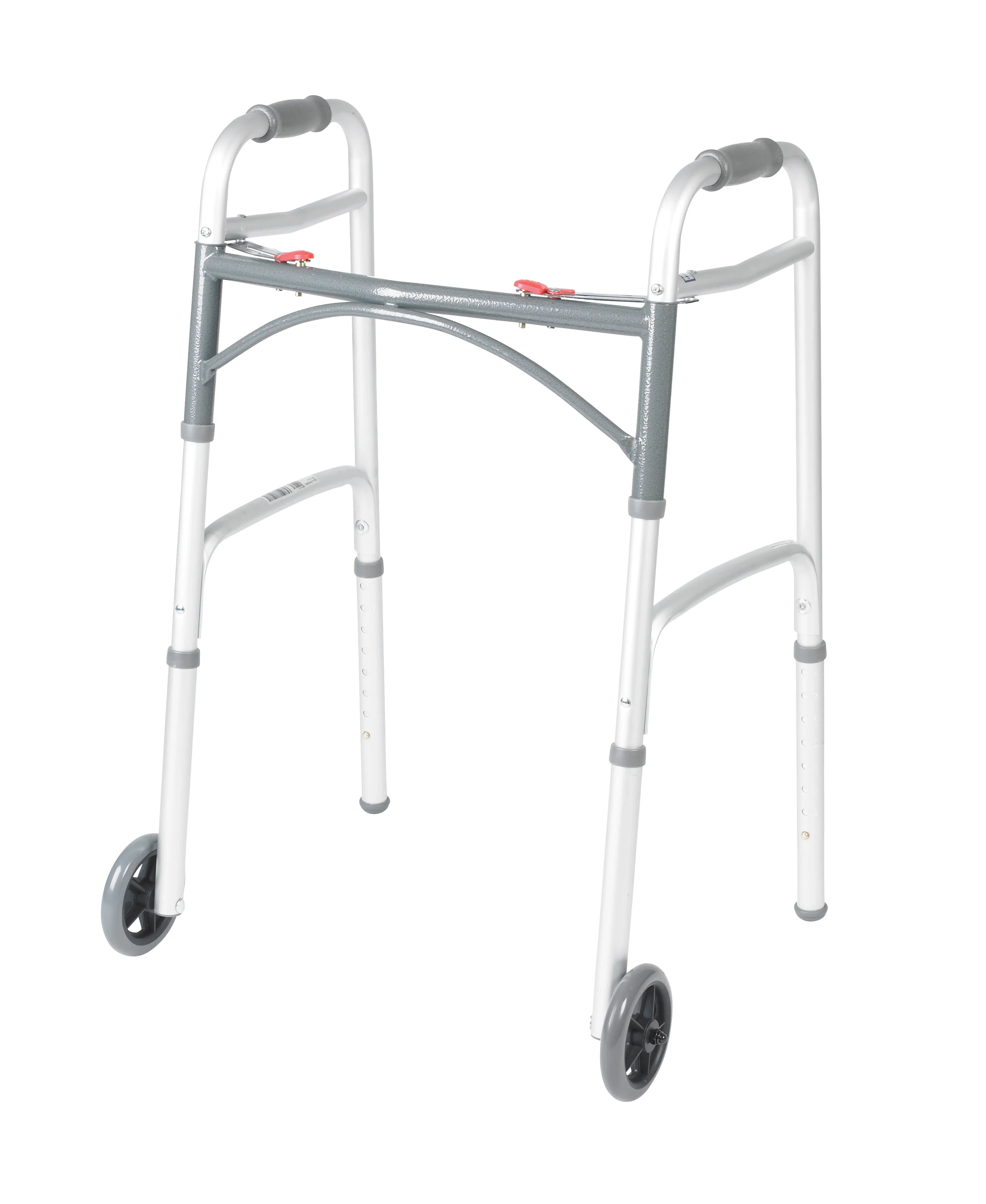 CalCare Aluminum Two-Button Folding Walker with Wheels - Lightweight Mobility Aid for Seniors & Adults - Indoor & Outdoor Use for Stability & Support