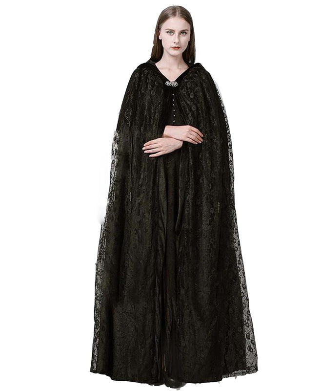 Elegant Halloween Lace Net Cape for Women - Gothic Witch Costume Accessory for Parties & Cosplay