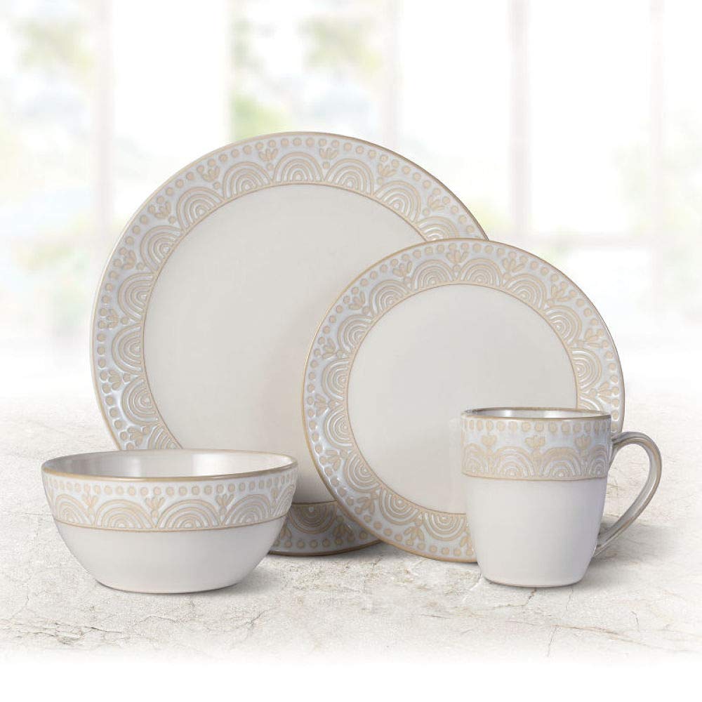 Pfaltzgraff Amelia Cream 16-Piece Dinnerware Set - Elegant Stoneware Plates, Bowls & Mugs for Everyday Dining, Family Gatherings & Special Occasions