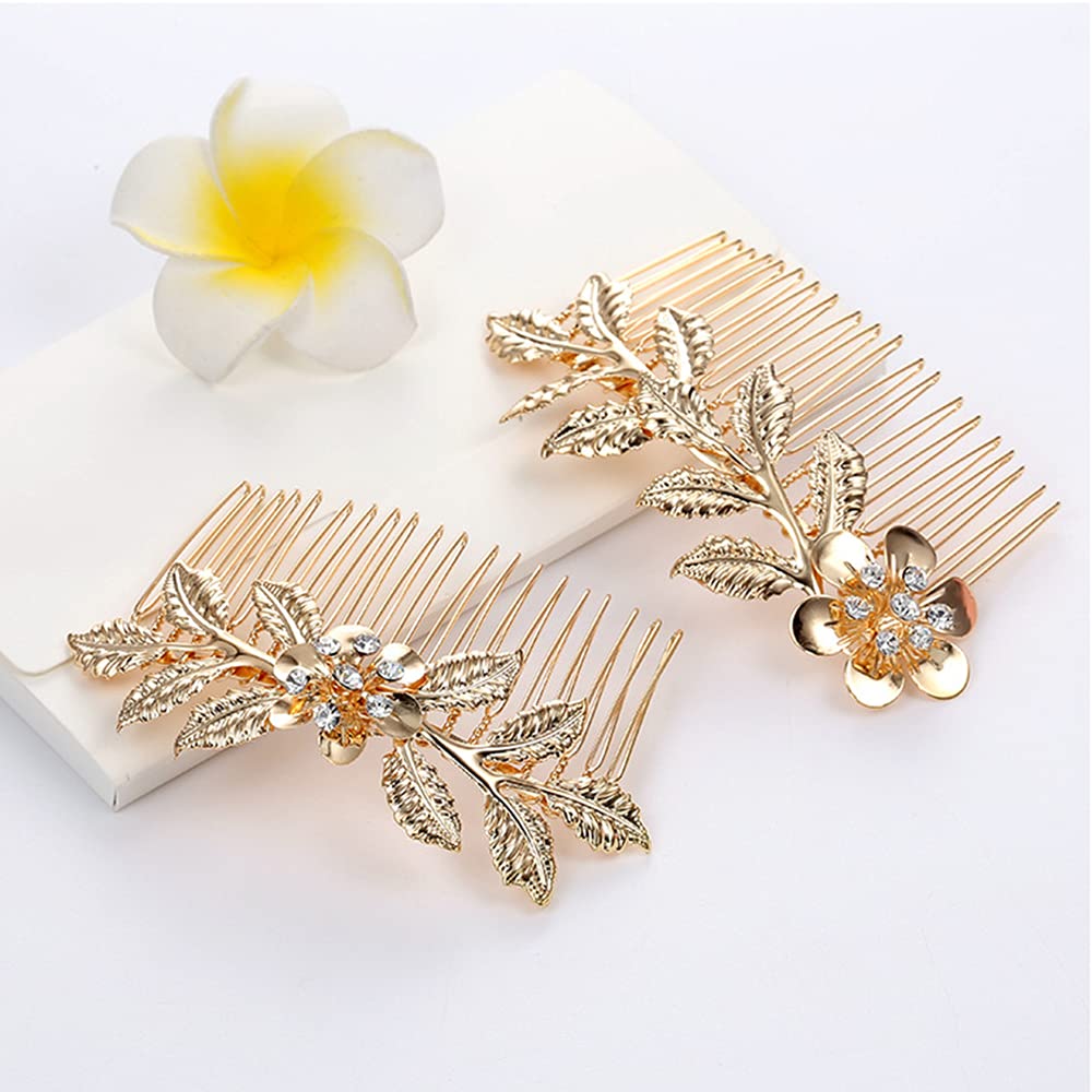 4-Piece Gold Leaf Hair Combs for Women - Elegant Bridesmaid & Wedding Hair Accessories - Perfect for Updos, Braids & Special Occasions