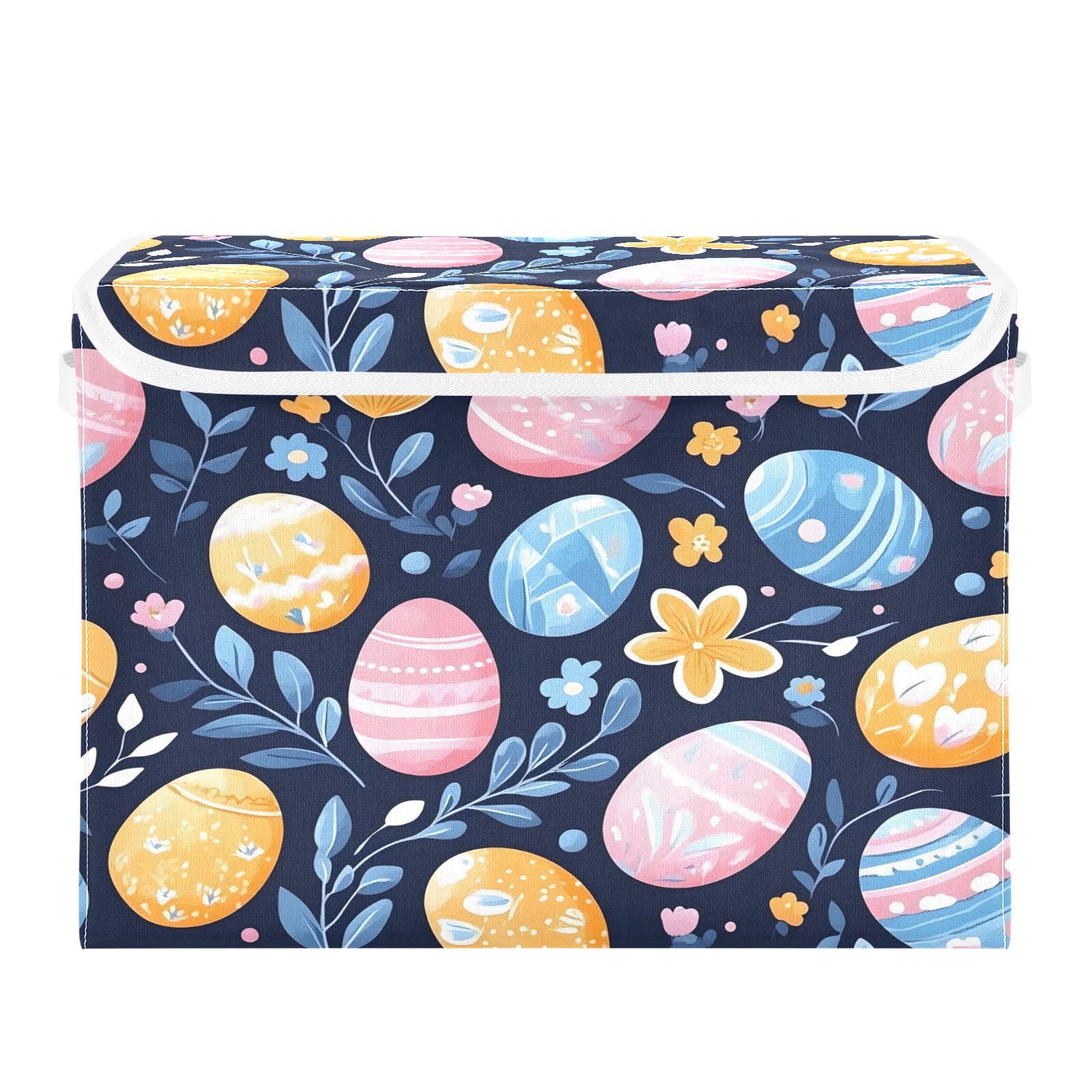 Foldable Fabric Storage Bins with Lids - Collapsible Easter Egg Pattern Organizer Baskets for Home, Bedroom, Closet & Office Organization | Perfect for Seasonal Decor, Toy Storage & Space Saving Solutions