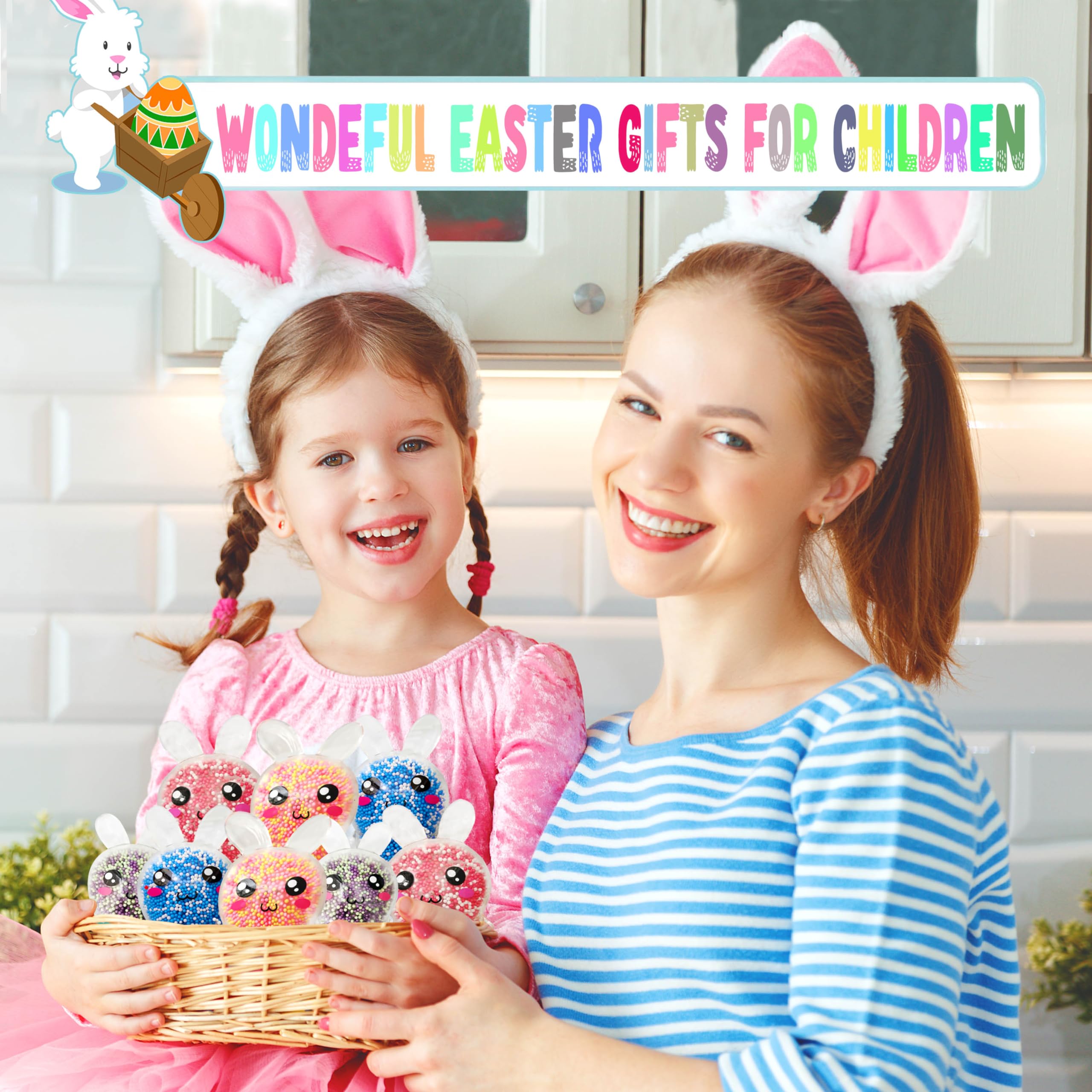 Easter Squishy Bunny Stress Balls - 8 Pack Cute Rabbit Toys for Kids, Toddlers, Teens & Adults - Easter Basket Stuffers Bulk with Gift Packaging - Perfect for Stress Relief, Party Favors & Easter Gifts
