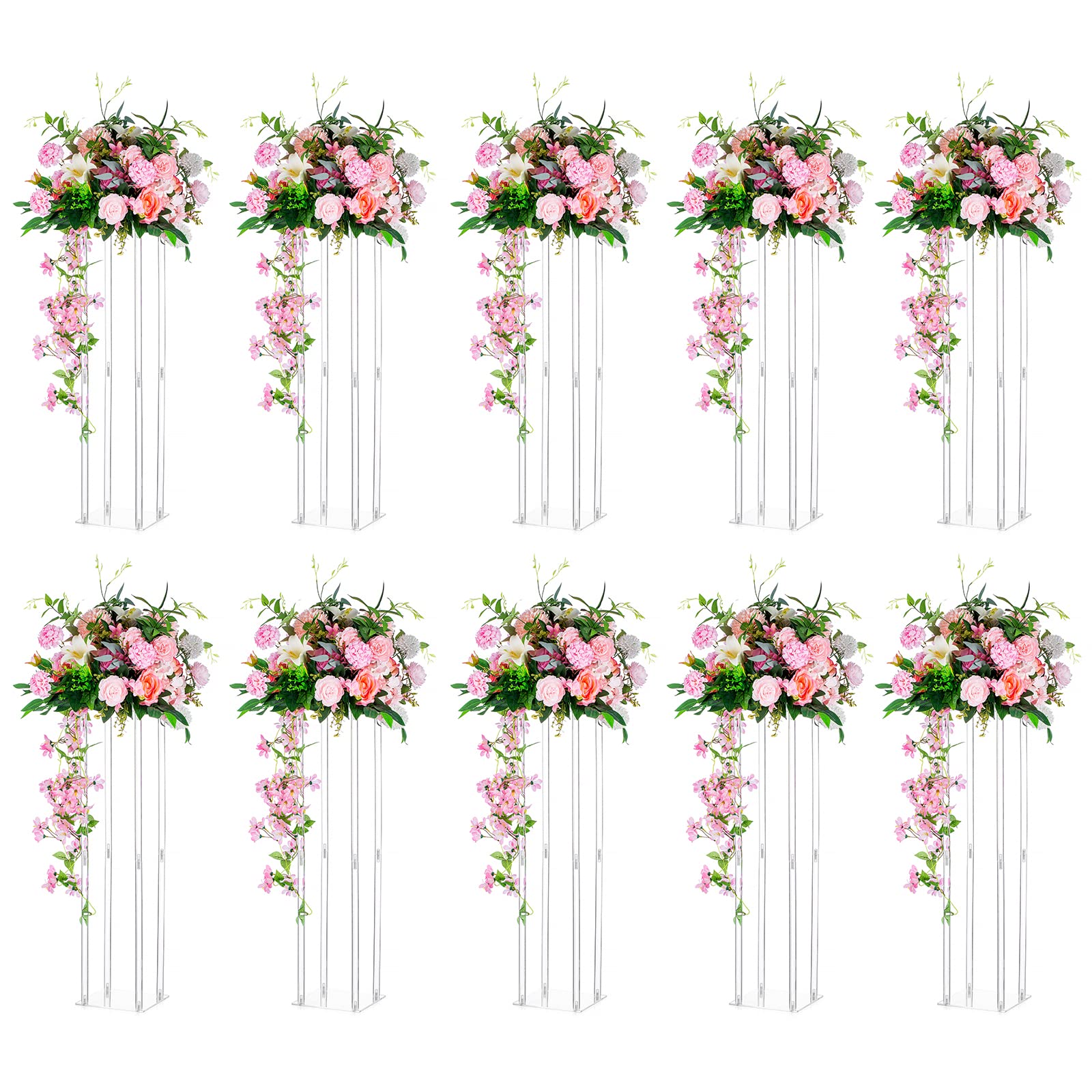 10-Pack 31.5 Inch Tall Acrylic Wedding Vases - Elegant Geometric Flower Centerpieces for Wedding Tables, Party Decorations & Bulk Event Decor | Perfect for Reception Tables, Bridal Showers & Banquet Decor