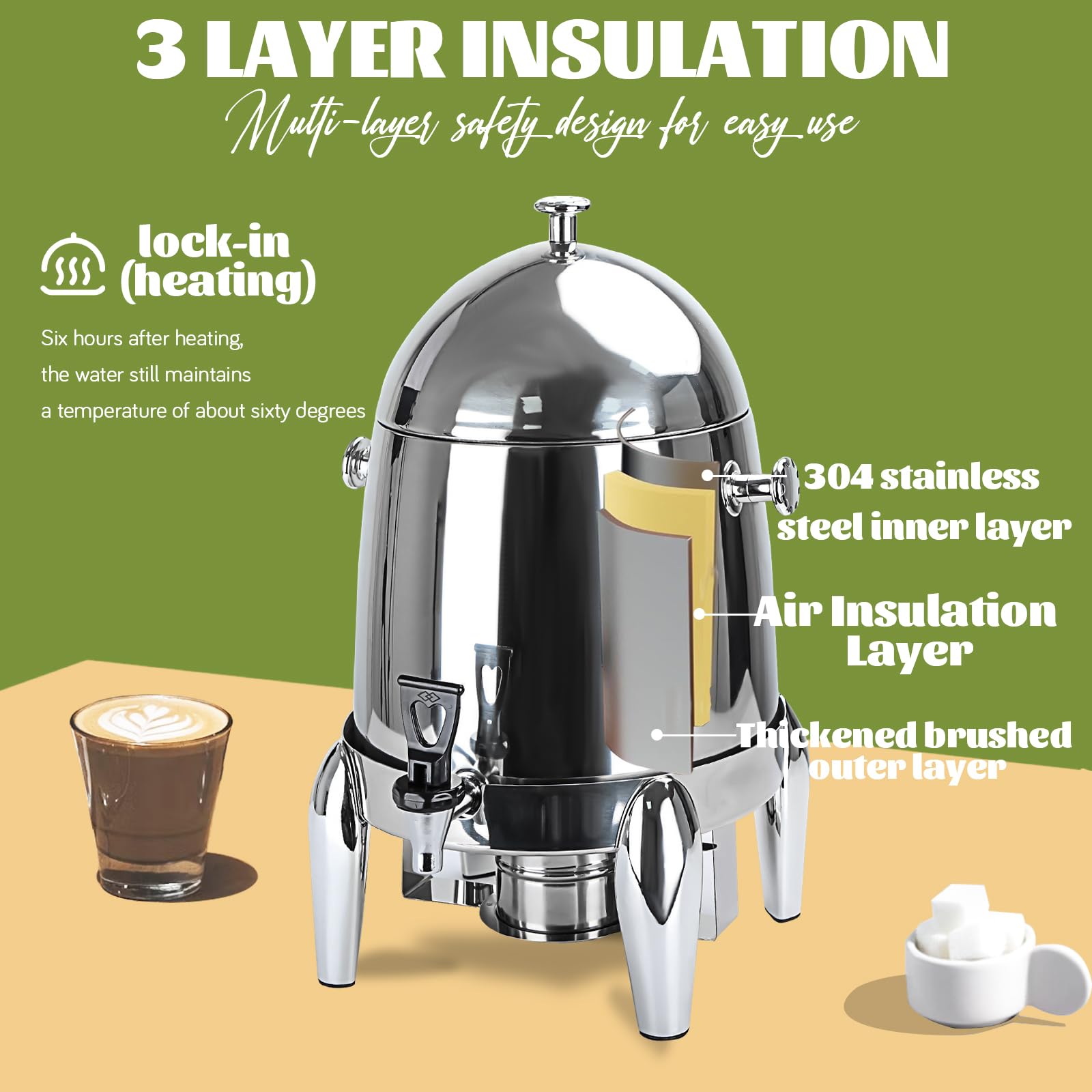 12L Commercial Coffee Urn - Stainless Steel Hot Water & Iced Coffee Maker - Large Capacity Drink Dispenser for Parties, Catering, Restaurants & Office Events