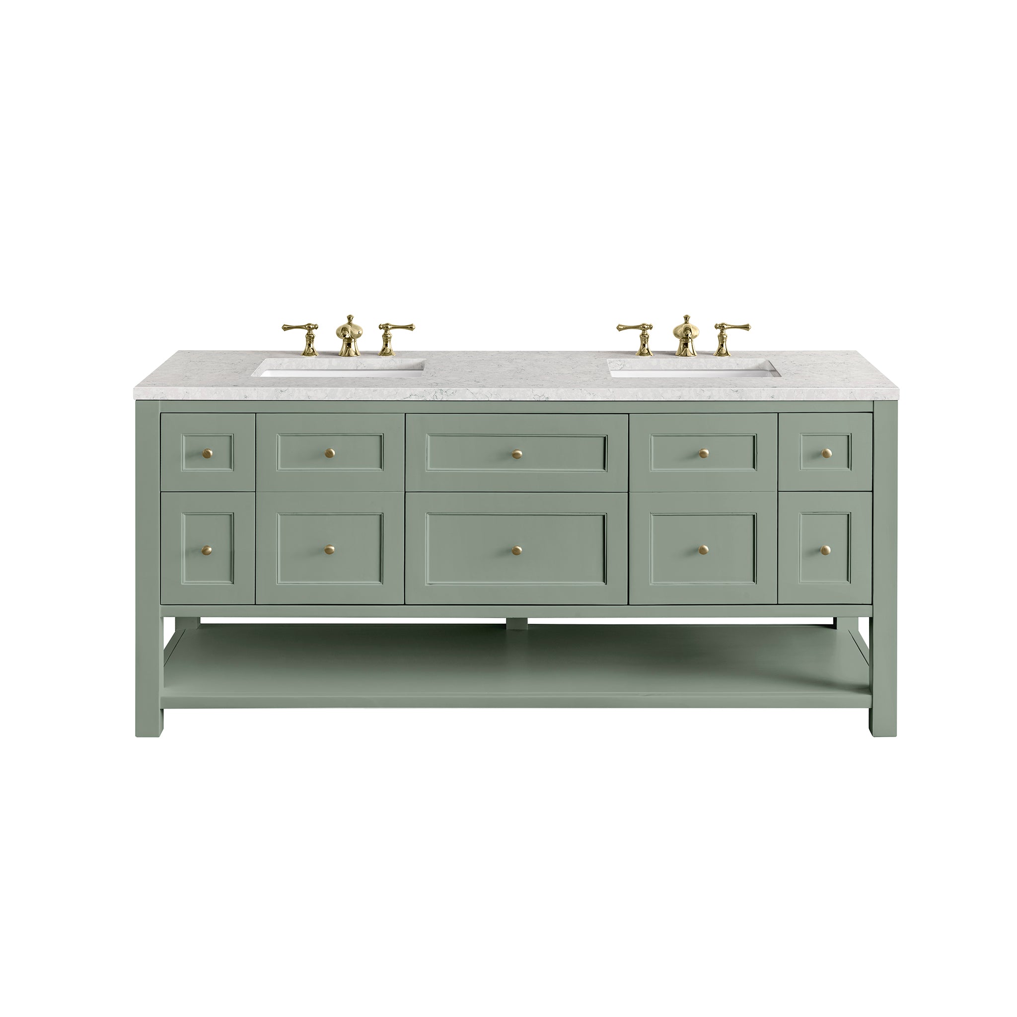 Breckenridge 72-Inch Double Vanity with Smokey Celadon Finish & 3CM Eternal Jasmine Pearl Top - Perfect for Master Bathroom Renovation and Luxury Home Upgrade