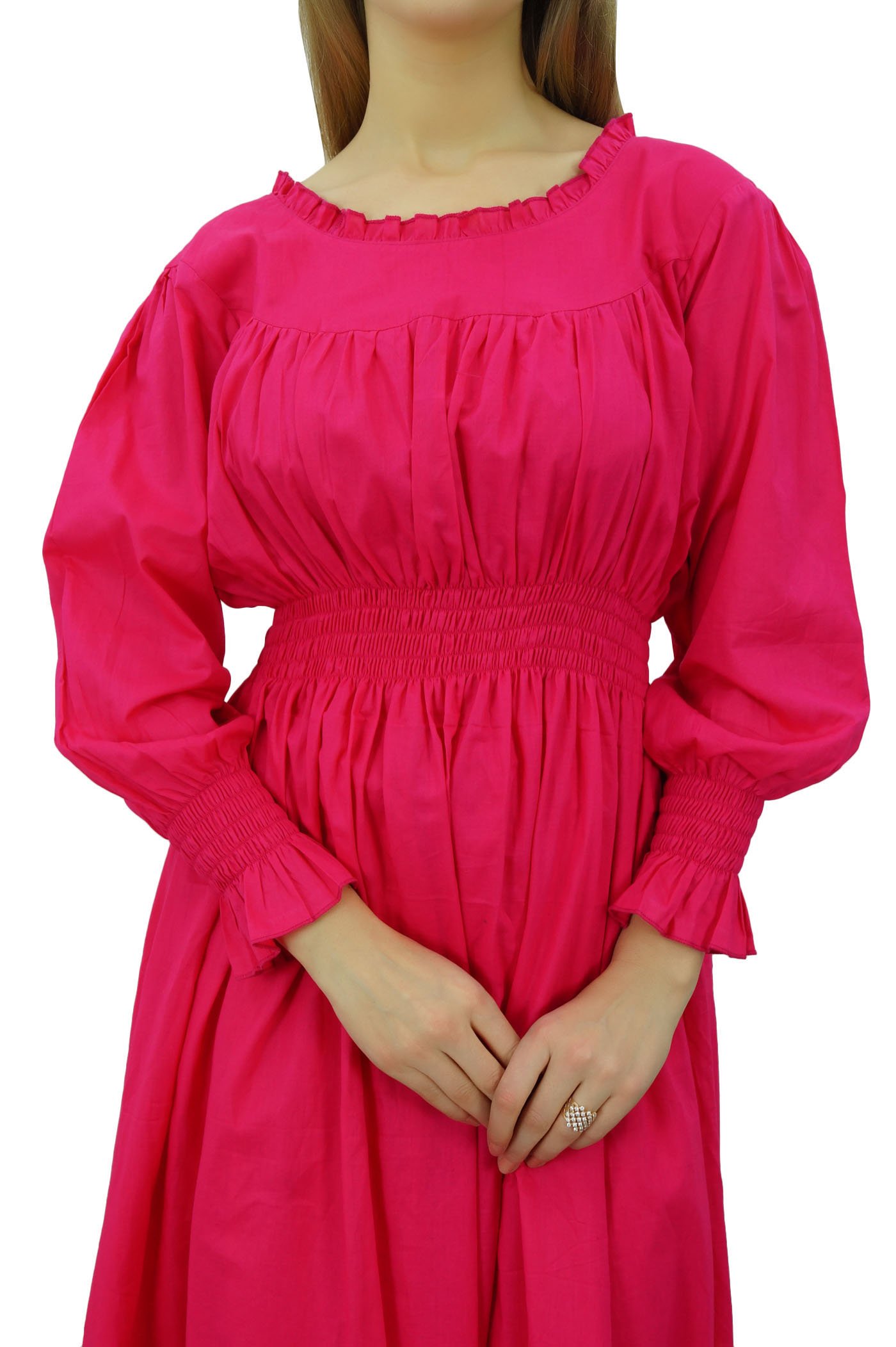 Bimba Women's Cotton Smocked Waist Long Casual Maxi Dress - Flowy Summer Beach Dress for Vacation, Brunch & Outdoor Events