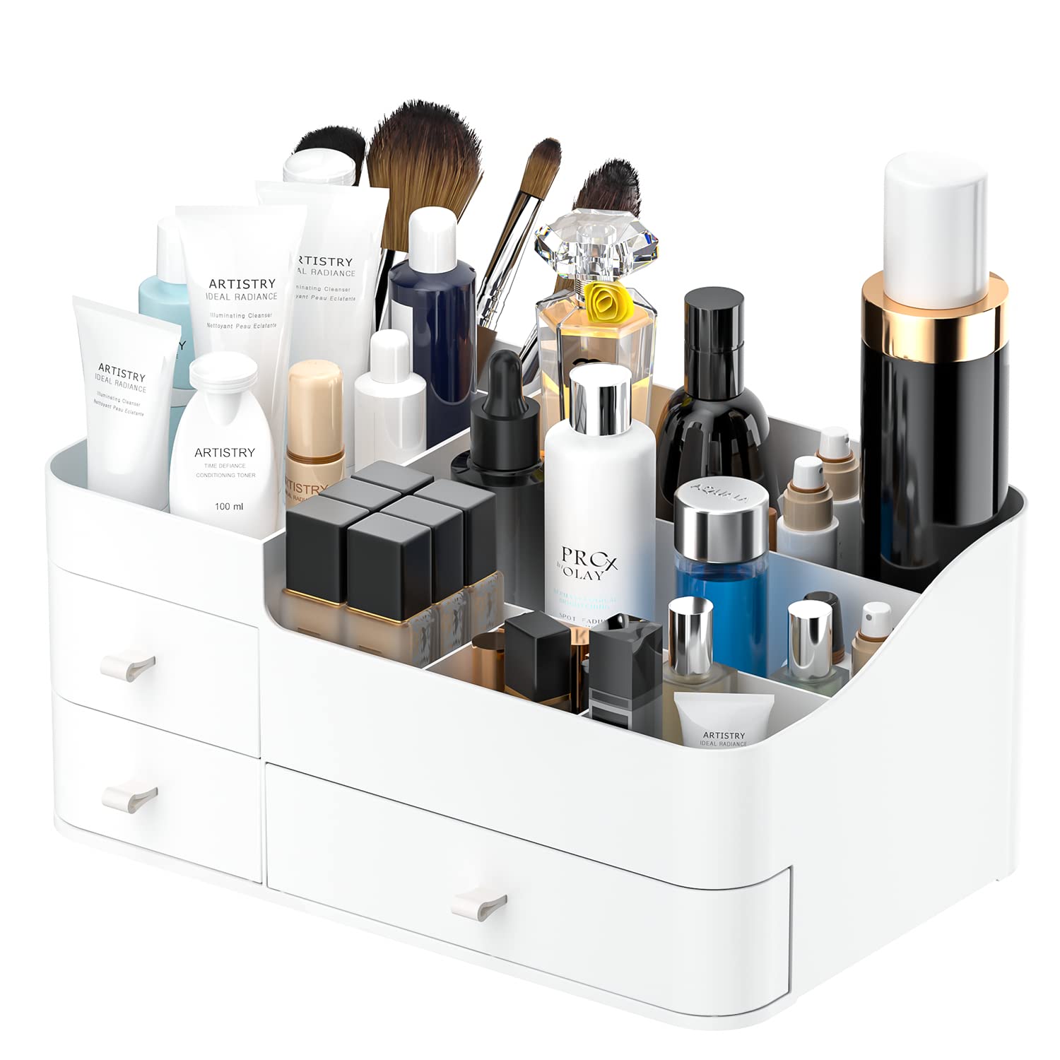 Large Makeup Organizer for Vanity - 12 Drawer Cosmetic Storage Box with Mirror | Perfect for Lipstick, Brushes, Skincare, Lotions & Perfume | Bathroom Countertop & Dressing Table Organizer (White)