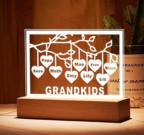 Personalized Custom Name Family Tree Acrylic Night Light - Heart-Shaped LED Home Decor Gift for Christmas, Mother's Day, Kids & Family - Perfect for Nursery, Bedroom & Living Room Decorations
