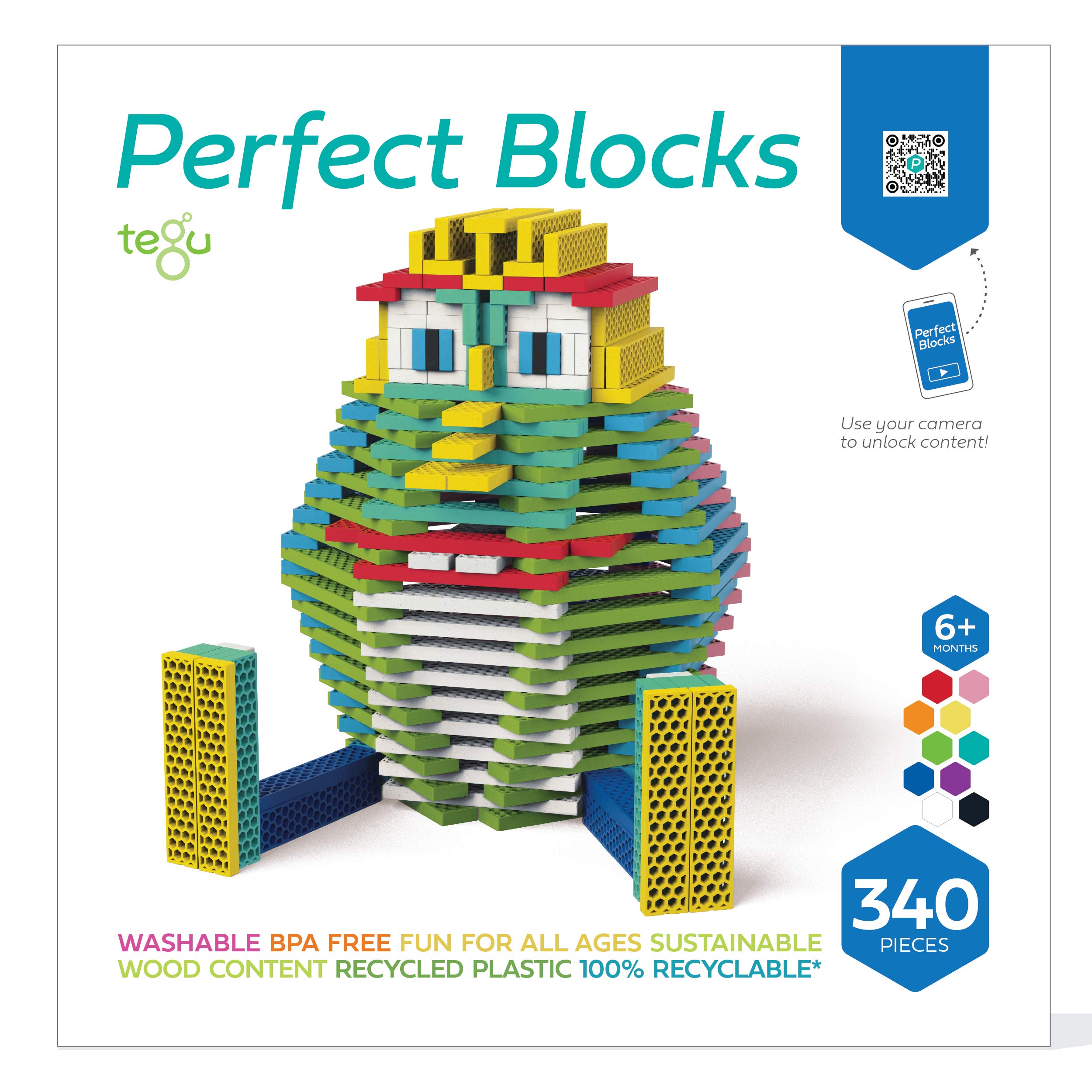 Tegu 340-Piece Magnetic Wooden Building Blocks Set - Multicolor (Amazon Exclusive) | STEM Educational Toy for Kids, Creative Construction Playset for Indoor & Outdoor Fun