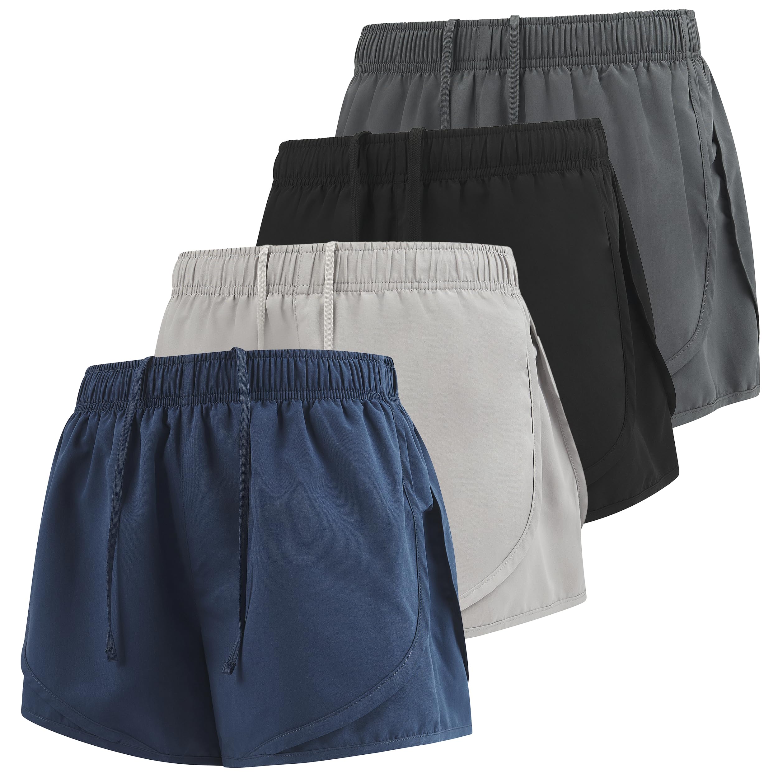 Best Women's Running Shorts 4-Pack - High Performance Athletic Workout Gym Shorts with Built-in Brief Liner - Perfect for Jogging, Yoga & Fitness Training