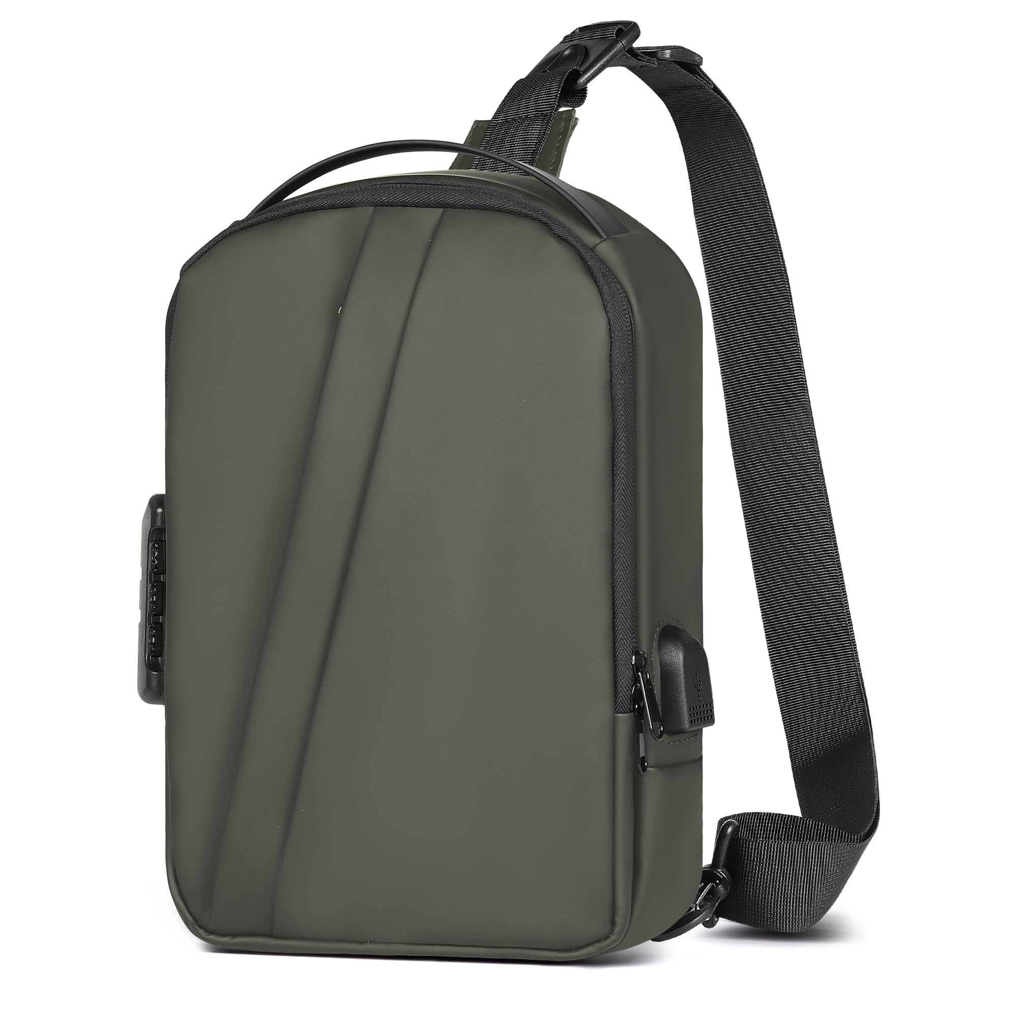 Geestock Anti-Theft Crossbody Sling Bag for Men - Waterproof Chest Shoulder Bag with USB Charging Port & Password Lock - PU Leather Casual Backpack (Green) - Perfect for Travel, Gym, Hiking & Everyday Use