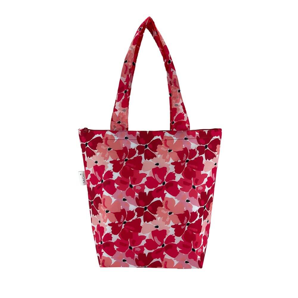 Sachi Insulated Shopping Bag - Red Poppies Design, Reusable Grocery Tote for Eco-Friendly Shopping, Picnics & Farmers Market