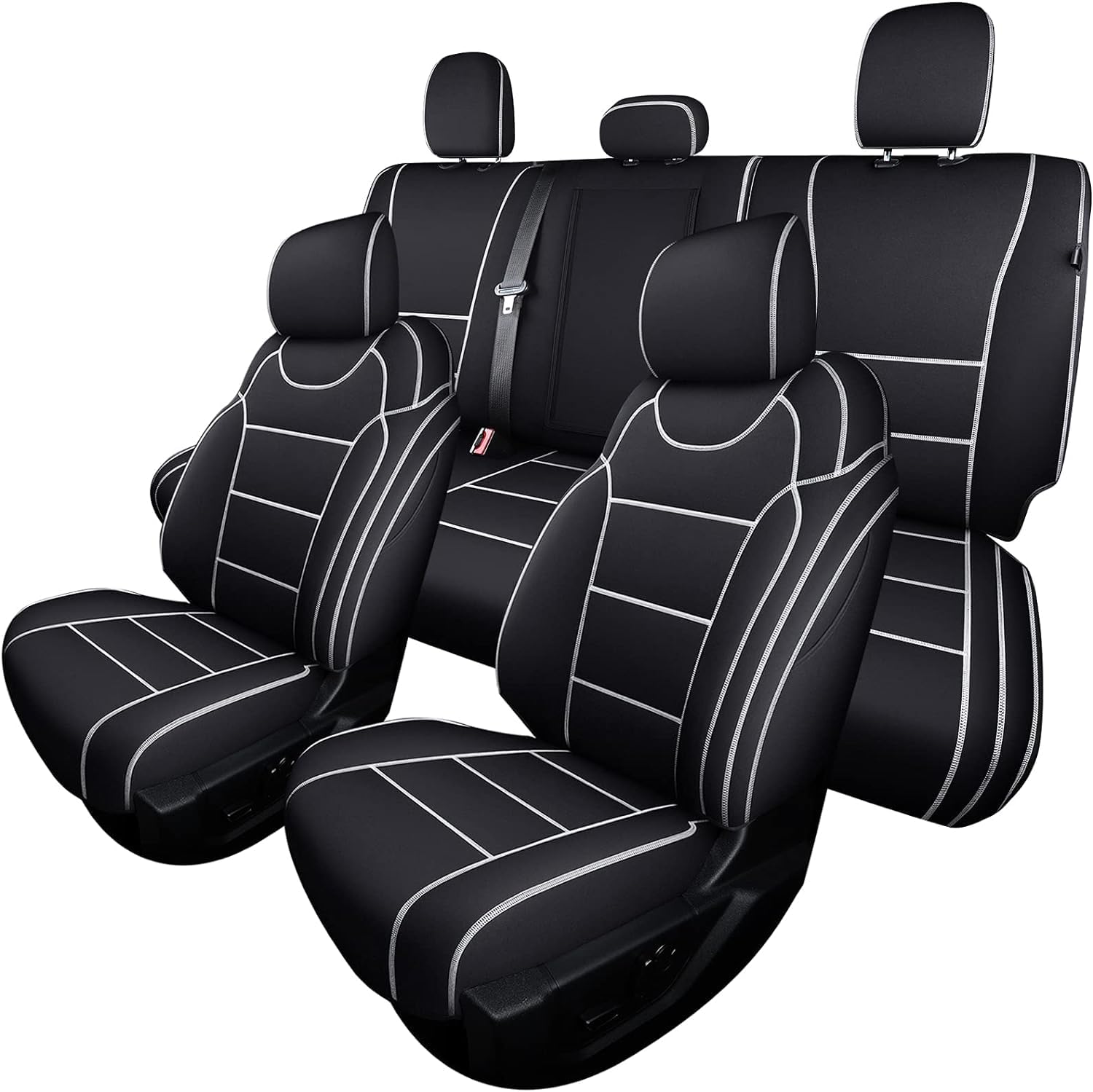 Waterproof Neoprene Car Seat Covers Full Set for Ford F150 2015-2025 & F250/F350/F450 2017-2025 Trucks - Durable Seat Protectors for Crew Cab (White & Black) | Perfect for Off-Roading, Work Commutes & Family Road Trips