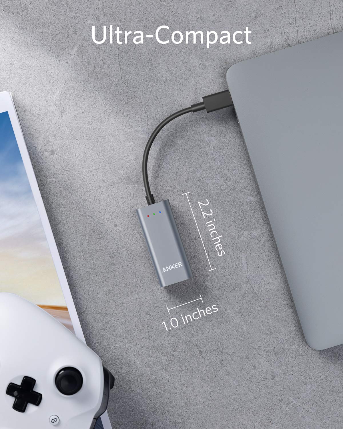 Anker USB C to Ethernet Adapter - Portable 1-Gigabit Network Hub (10/100/1000 Mbps) for MacBook Pro, iPad Pro, Chromebook, XPS, Galaxy S9/S8 - High-Speed Wired Internet Connection for Work, Gaming & Streaming