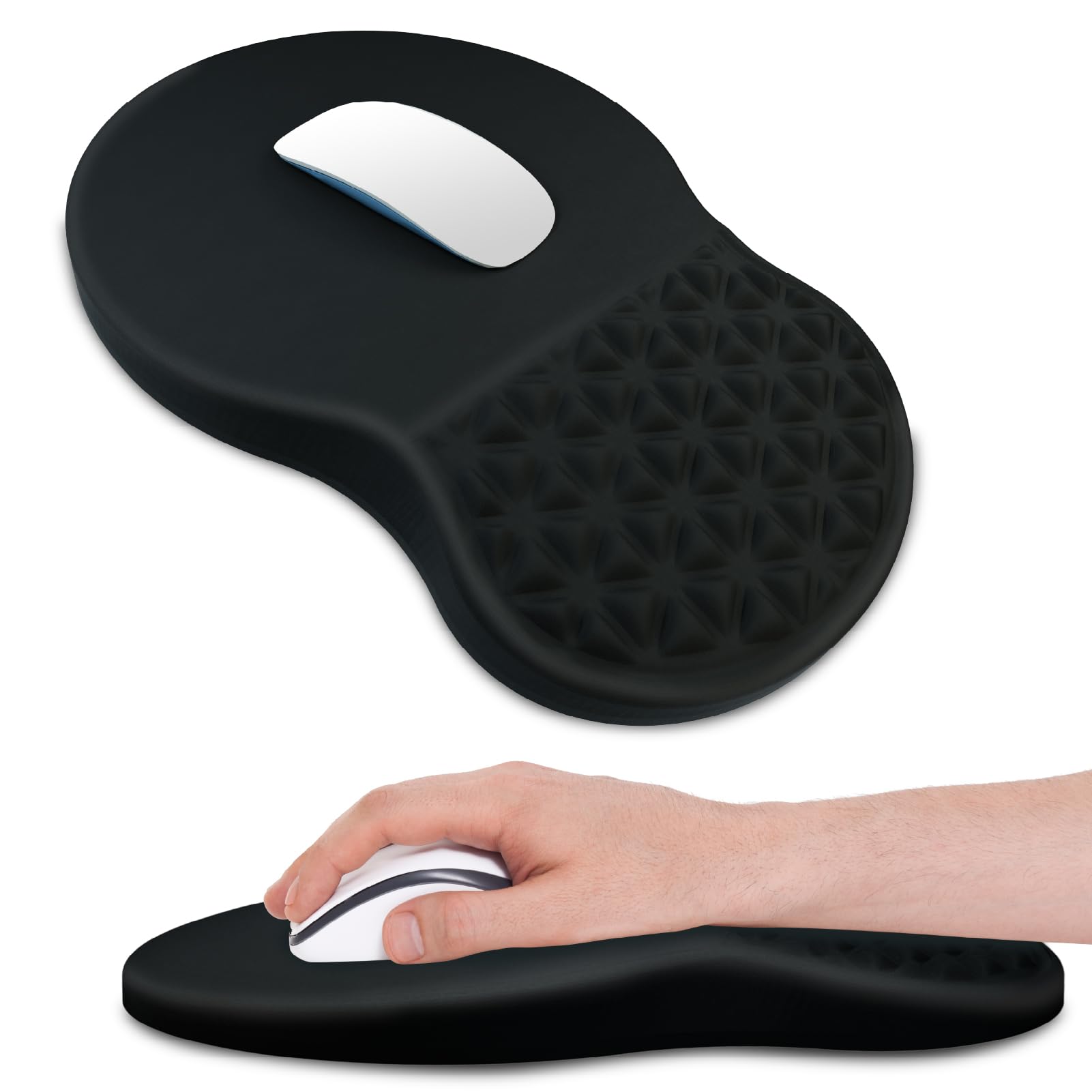 Ergonomic Mouse Pad with Memory Foam Wrist Support - Pain Relief Cushion for Carpal Tunnel & Computer Use - Comfortable Desk Accessory for Office, Gaming & Home Laptop Setup (Black) - Perfect for Long Work Hours & Typing Sessions