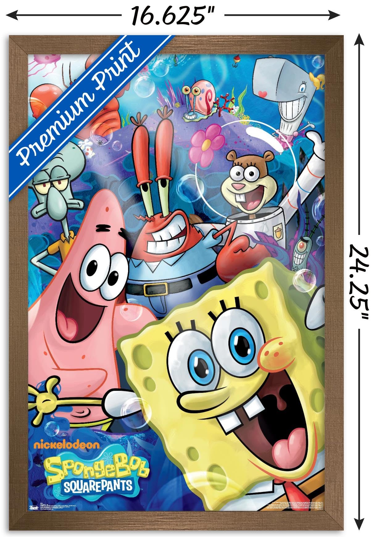 Trends International Nickelodeon Spongebob SquarePants Joy Wall Poster - 14.725 x 22.375 Inches, Bronze Framed Art Print - Perfect for Kids' Room Decor, TV Show Fan Gifts & Cartoon Themed Bedrooms
