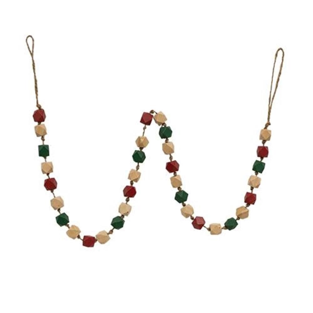 40-Piece Geometric Wood Beaded Holiday Garland - Christmas Tree Decorations, Mantel & Wall Decor for Festive Home & Party Decorating