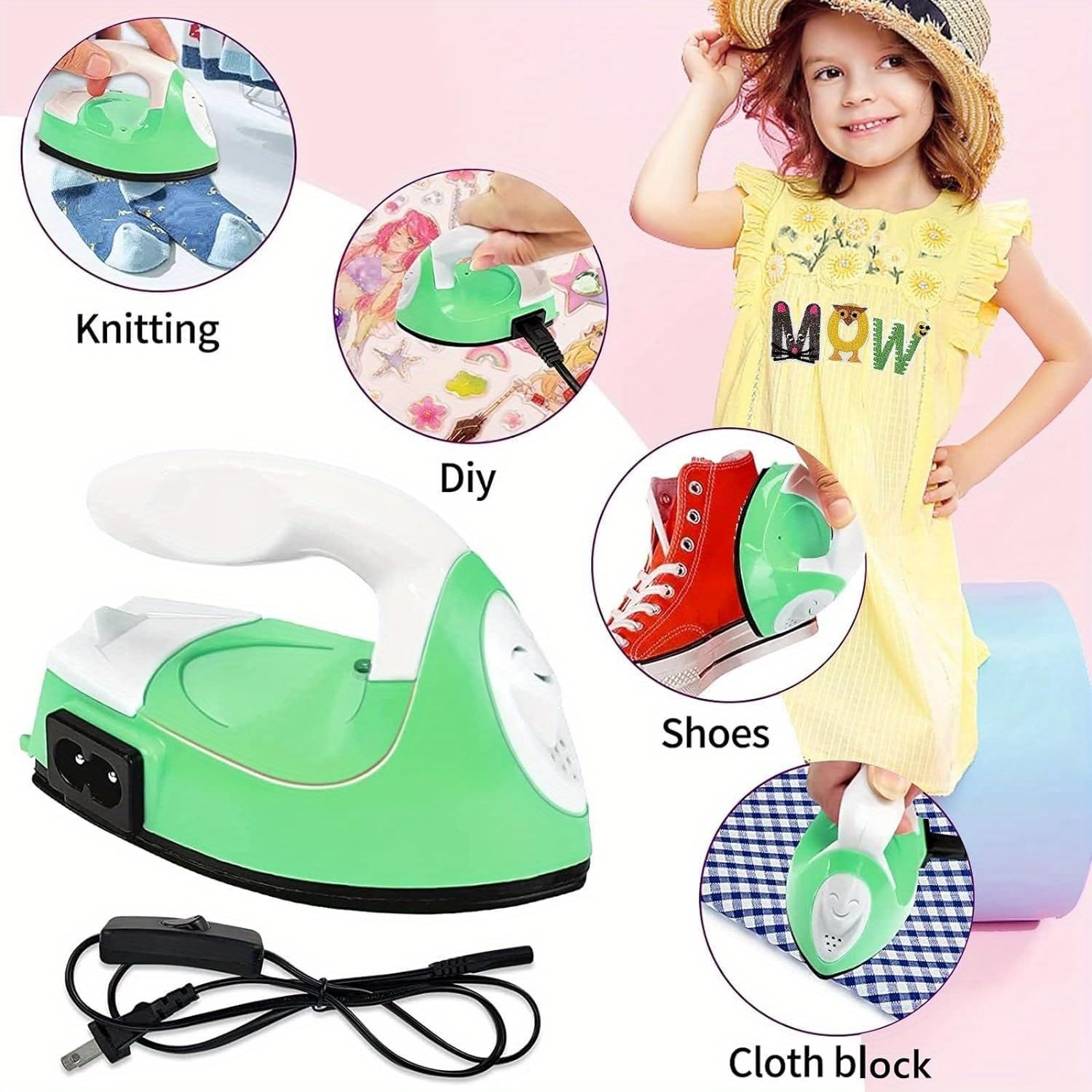 Portable Mini Heat Press Iron Machine for Clothes, Shoes, Bags & Hats - Electric Iron Press with Silicone Pad for Heat Transfer (Light Green) | Perfect for DIY Crafts, T-Shirt Printing & Small Fabric Projects