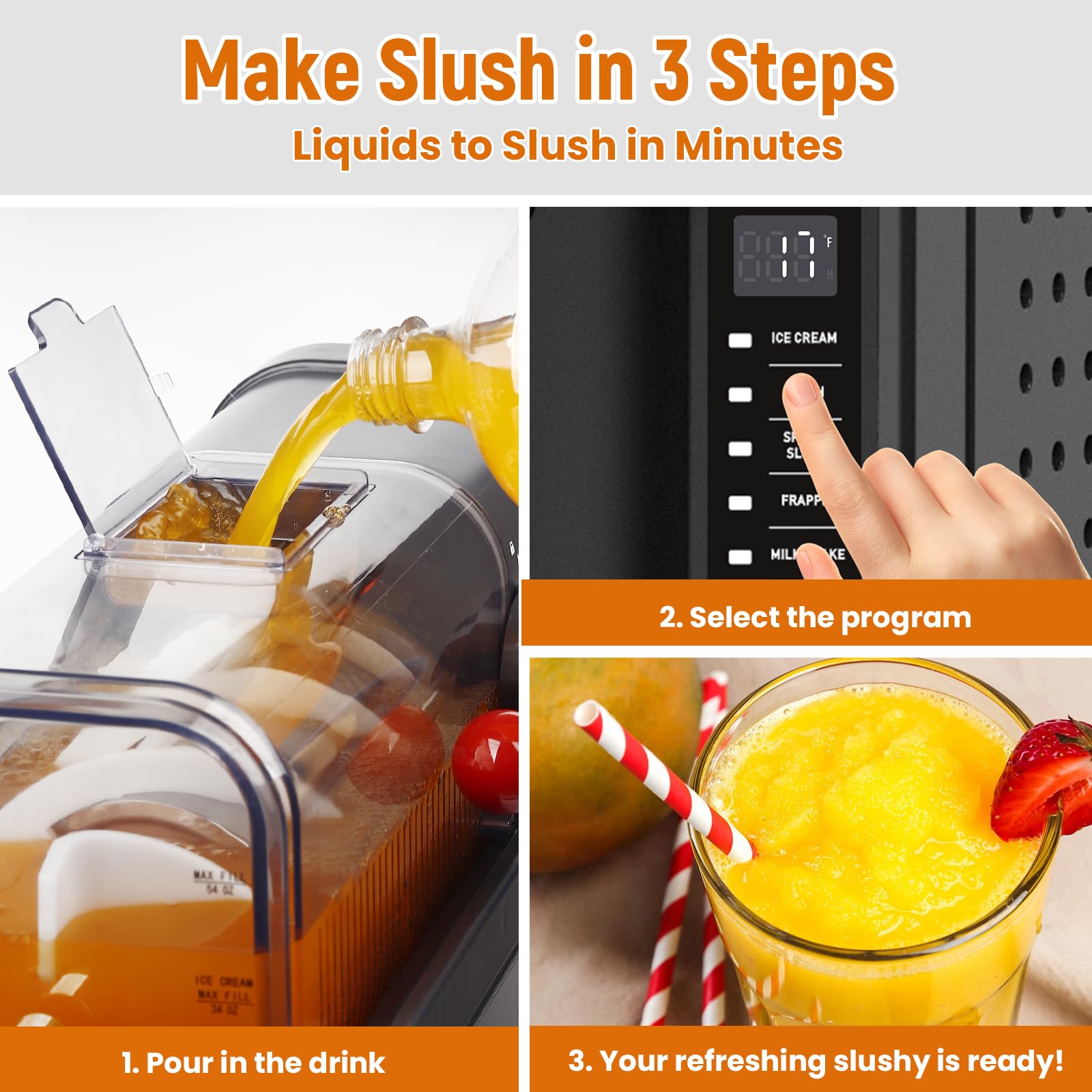 Professional Slushie Machine - 70 oz Frozen Drink Maker No Ice Needed with LED Display - One-Touch Timer & 6 Preset Programs for Margaritas, Frappés, Ice Cream - Perfect for Home, Parties, Bars, and Restaurants