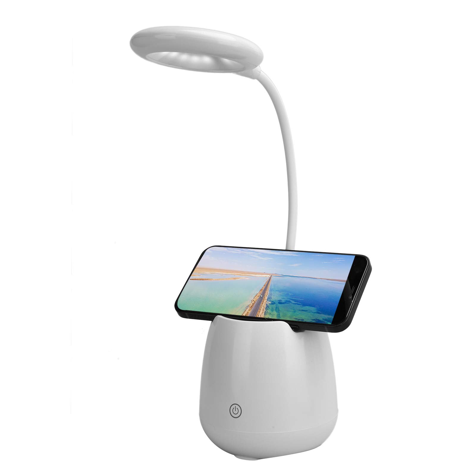 EBTOOLS Bluetooth Speaker Table Lamp - LED Touch Control Desk Light with Phone Stand, USB Powered Multi-Function Bedside Night Light (White) | Perfect for Bedroom, Office & Study Room Decor