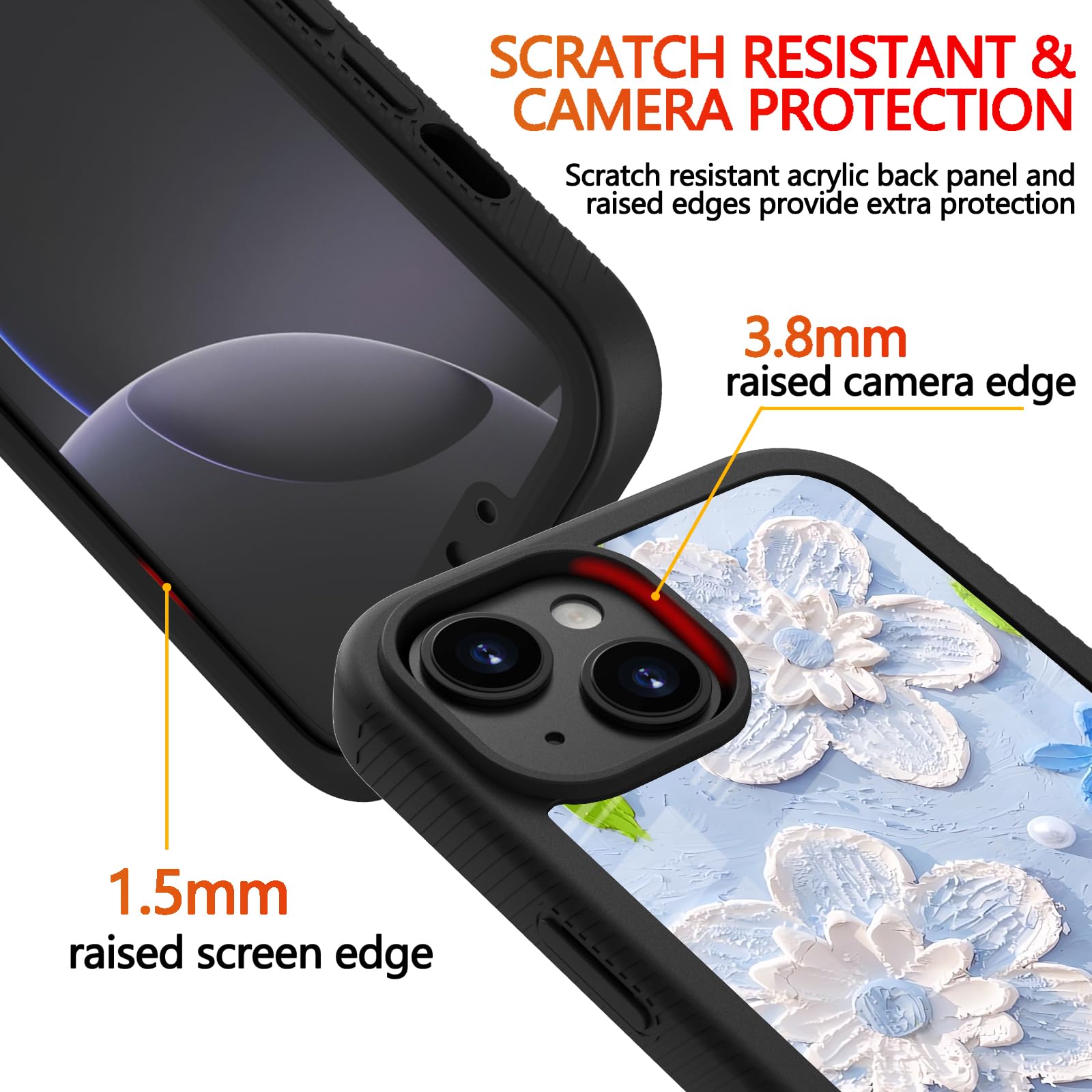 DOWINTIGER Heavy Duty Shockproof iPhone 14/13 Case for Women - Blue Oil Painting Floral Design, Dual Layer Rugged Protective Cover with Full Body Protection | Perfect for Outdoor Activities, Work & Daily Use