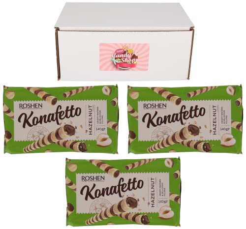 Roshen Wafer Rolls Konafetto Ukrainian Hazelnut Candy - Pack of 3 | Authentic European Treats for Gifts, Parties & Dessert Lovers