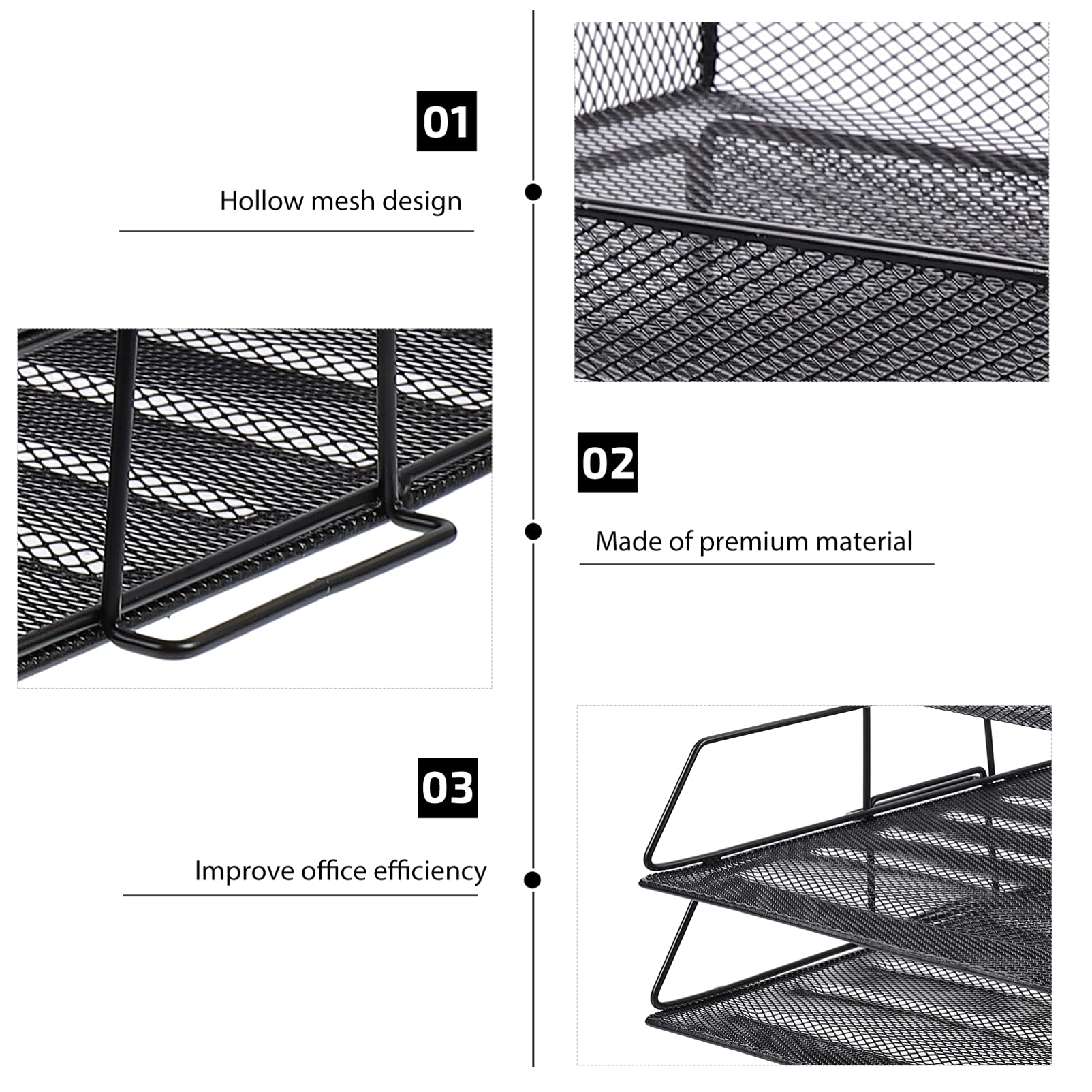 NUOBESTY 3-Tier Mesh Desk Organizer - Black Vertical Stackable File Tray for Documents, Letters & Office Supplies | Perfect for Home Office, School & Workspace Organization