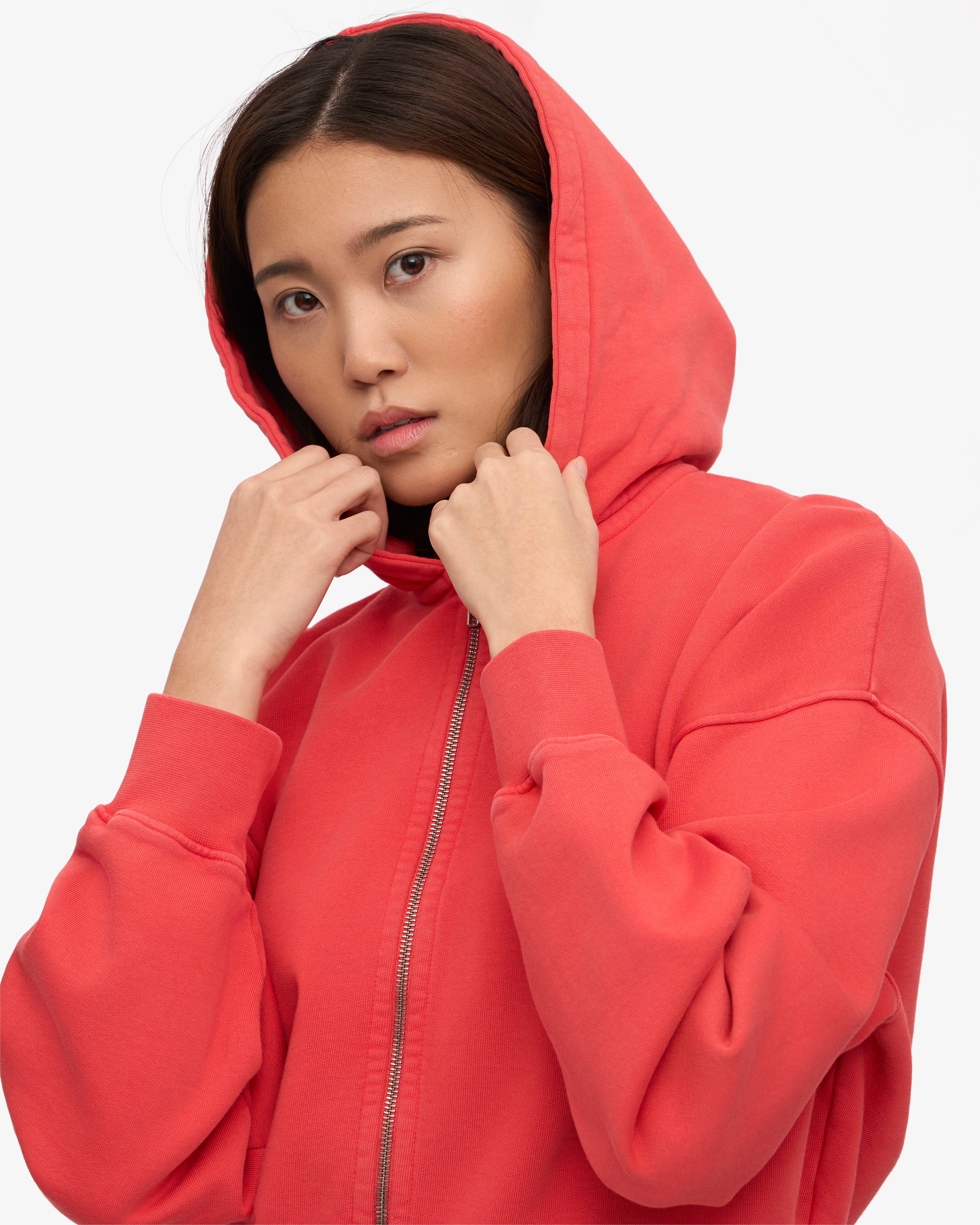 Organic Crop Zip Hoodie - Red Tangerine Color | Women's Casual Pullover for Streetwear & Loungewear | Perfect for Gym, Yoga & Everyday Wear