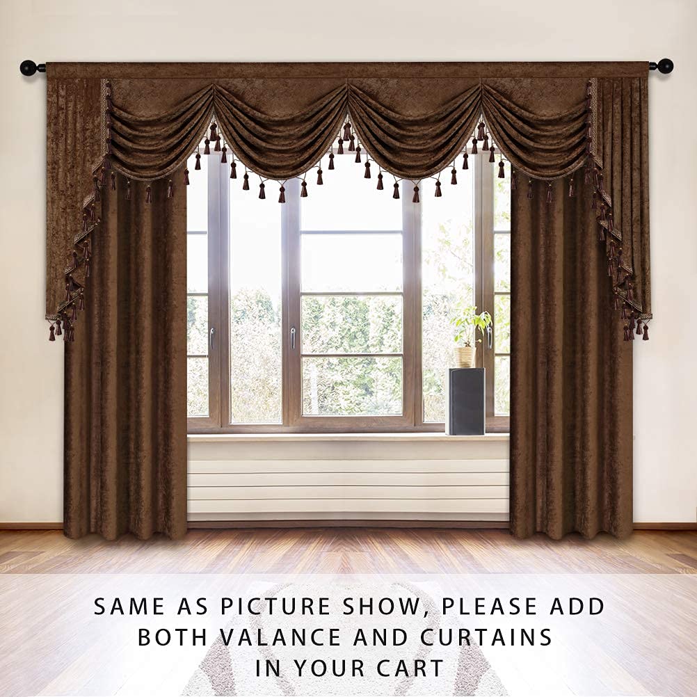 ELKCA Thick Chenille Window Curtain Valance - Chocolate Waterfall Design for Living Room & Bedroom - Rod Pocket, 1 Panel (W118) - Perfect for Home Decor, Cozy Atmosphere & Light Control