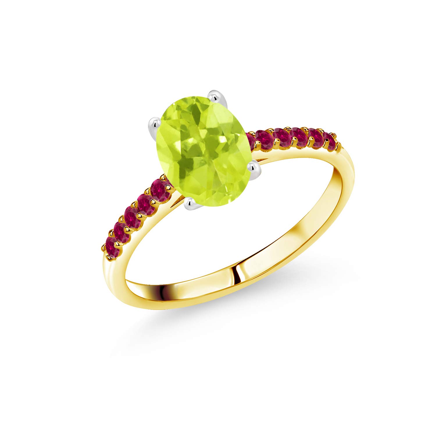 1.28 Ct Lemon Quartz & Ruby 10K Yellow Gold Ring with White Gold Prongs - Elegant Birthstone Jewelry for Women, Perfect for Anniversary Gifts & Special Occasions