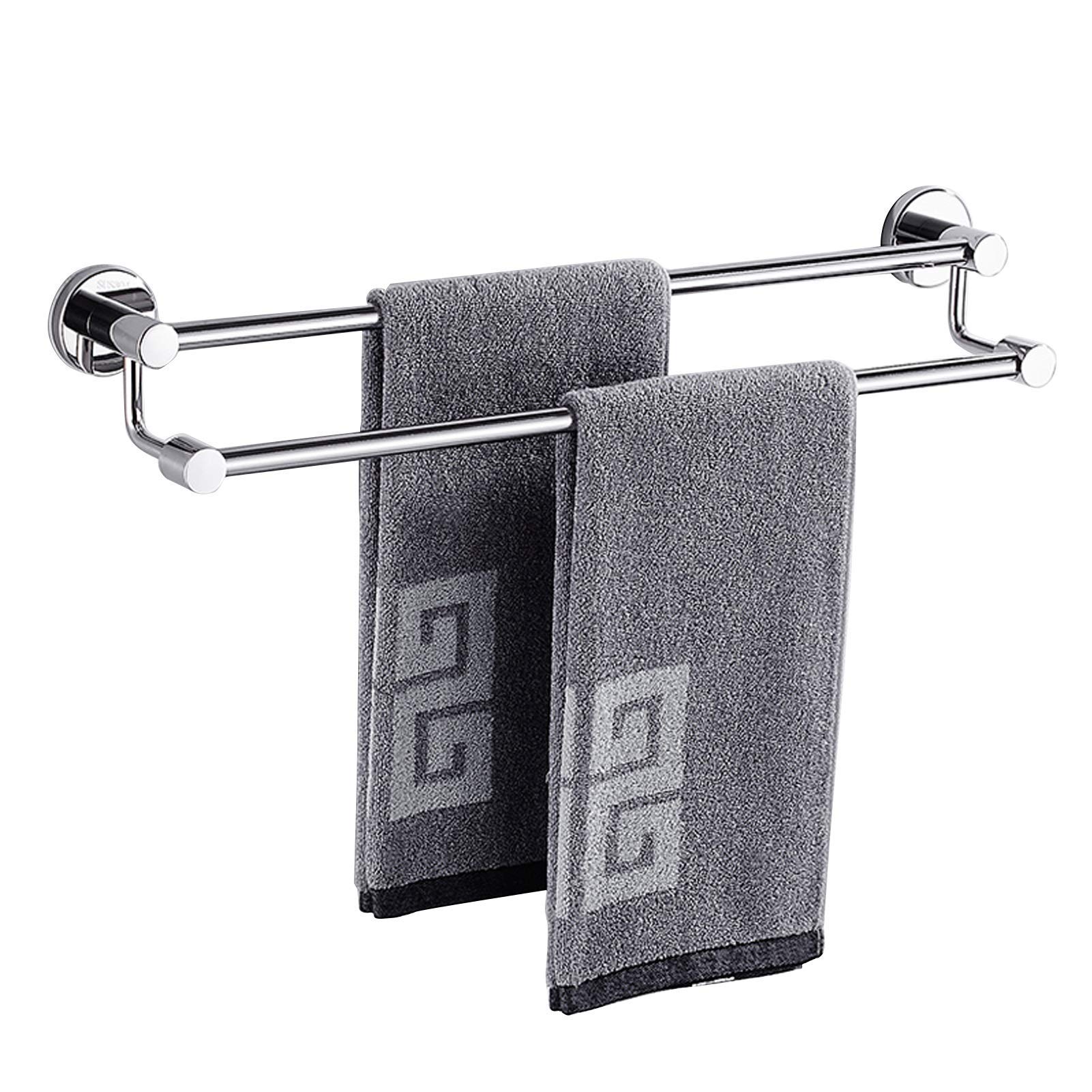 Stainless Steel Wall Mounted Double Towel Bar - 60Cm Bathroom & Kitchen Towel Rack for Bath Towels | Durable Silver Towel Rail for Spa, Hotel, and Home Use
