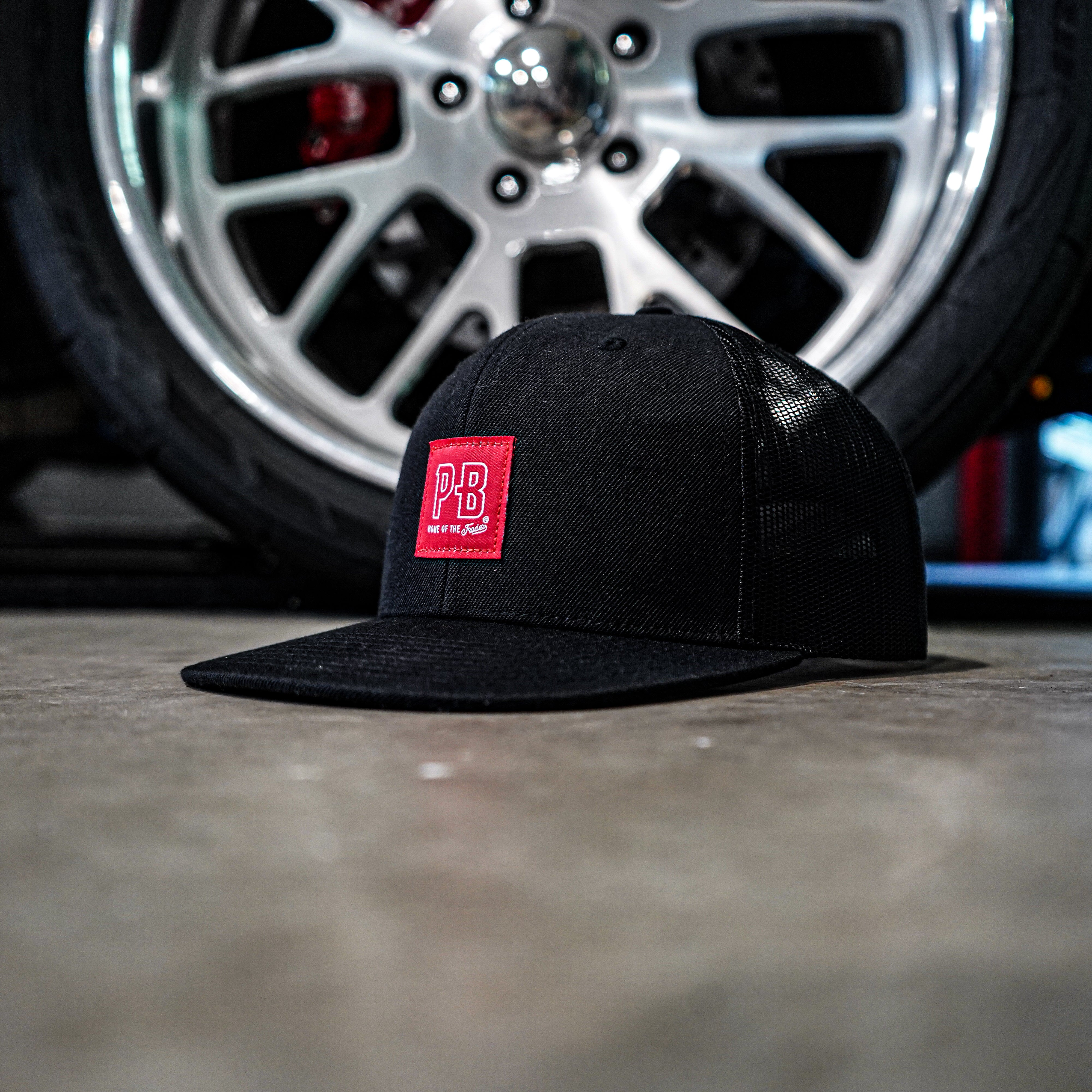 PB Stadium Snapback Hat - Black & Red Adjustable Baseball Cap for Men & Women - Perfect for Sports, Casual Wear & Outdoor Activities