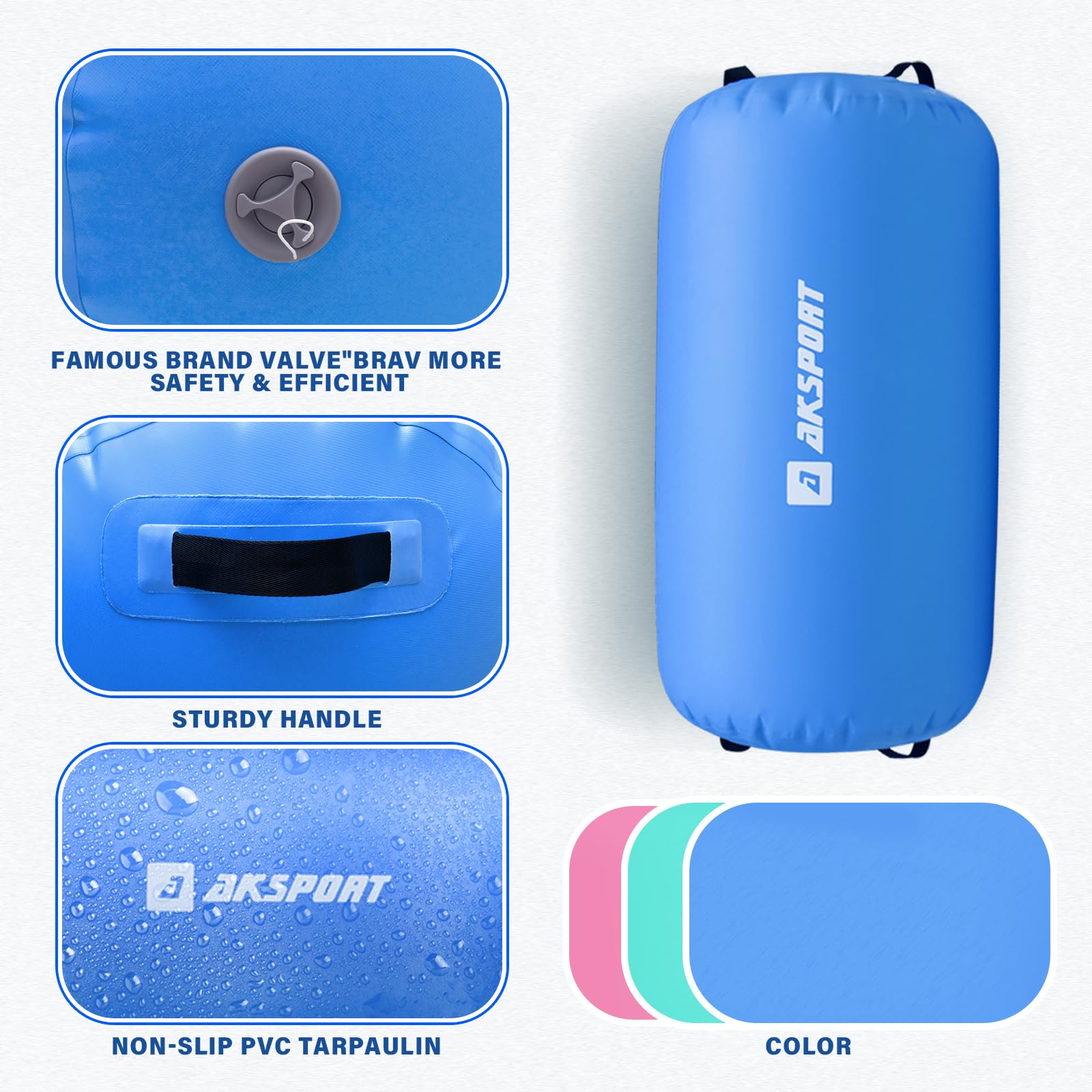AKSPORT Inflatable Air Roller for Backbends, Back Handsprings & Gymnastics Training - Portable Yoga Barrel with Electric Pump for Home, Cheerleading, Tumbling & Back Walkovers - Perfect for Stretching, Flexibility & Acrobatic Practice