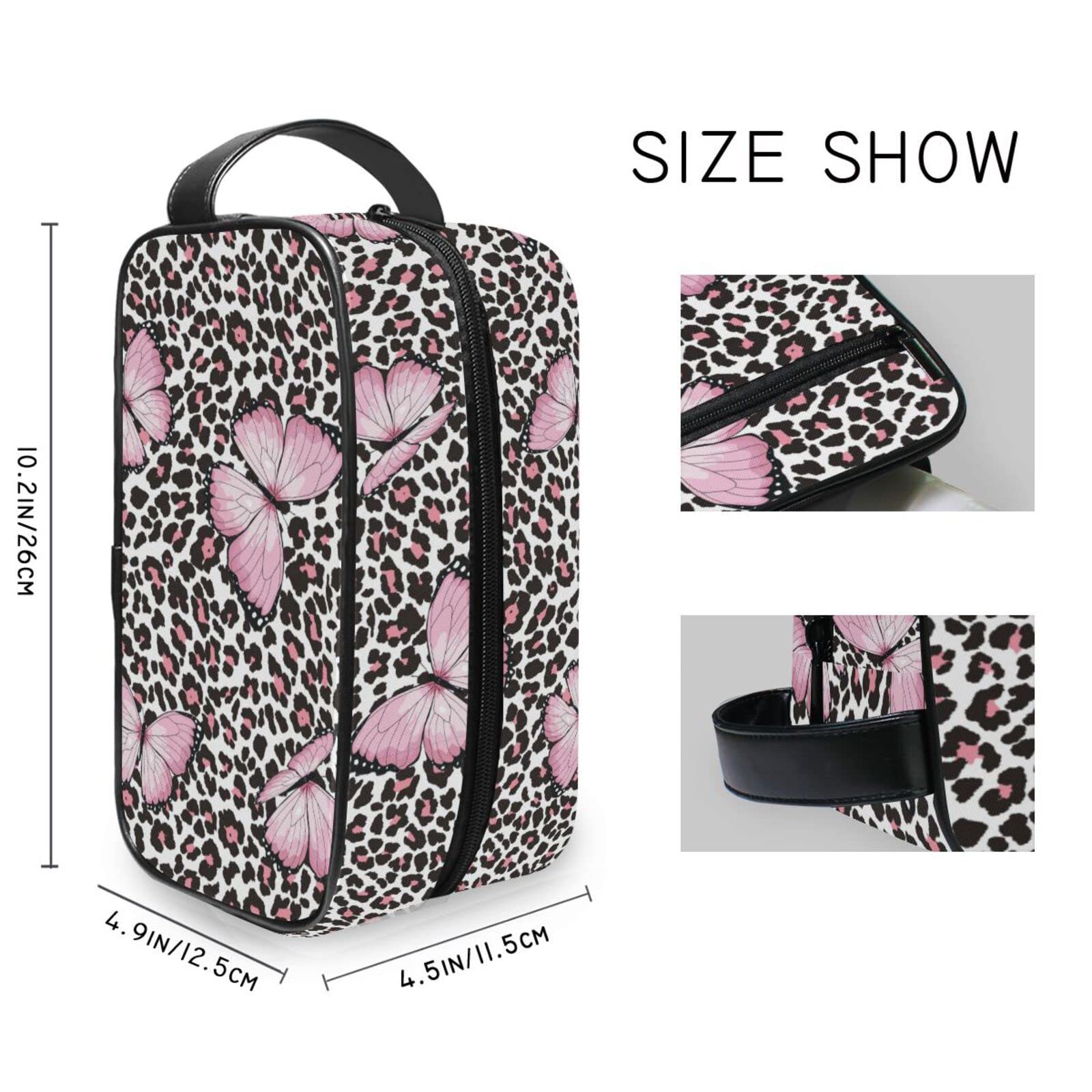 Waterproof Hanging Toiletry Bag for Travel & Gym - Pink Butterfly Leopard Cosmetic Organizer for Women & Men, Spacious Shower & Makeup Bag for Girls & Boys - Perfect for Vacation, Camping & Daily Use