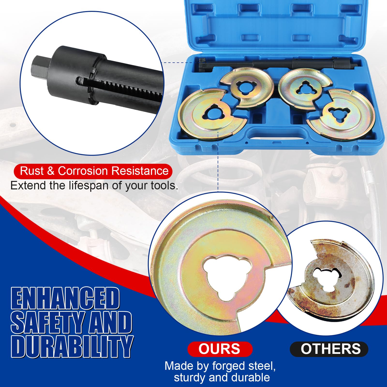 5PCS Coil Strut Spring Compressor Tool Kit - Front & Rear Axle Repair Set for Mercedes Benz W123 W210 - Golden Telescopic Design - Perfect for DIY Car Suspension Repairs & Maintenance
