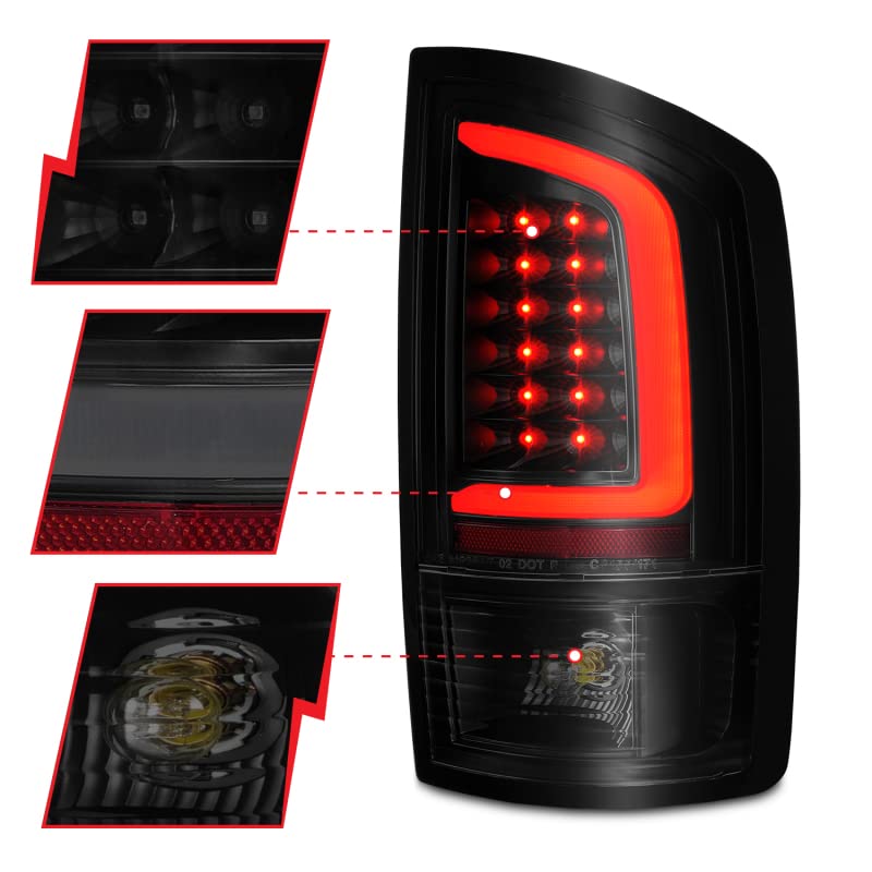 ANZO (311369) 2002-2006 Dodge Ram 1500 LED Tail Lights with Light Bar - Black Housing & Smoke Lens - Upgrade Your Truck's Style & Visibility for Night Driving & Off-Road Adventures