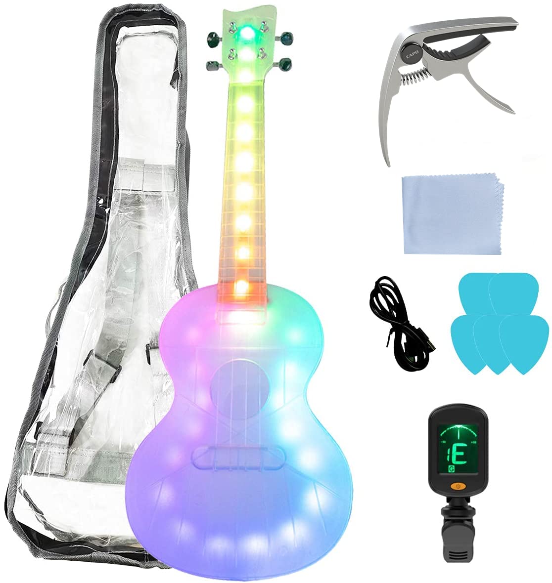 23 Inch LED Ukulele with USB Charging - Portable Electric Ukulele for Kids, Beginners & Music Lovers - Perfect Christmas/Birthday Gift for Music Practice, Stage Performance & Home Decor (AUPHY)