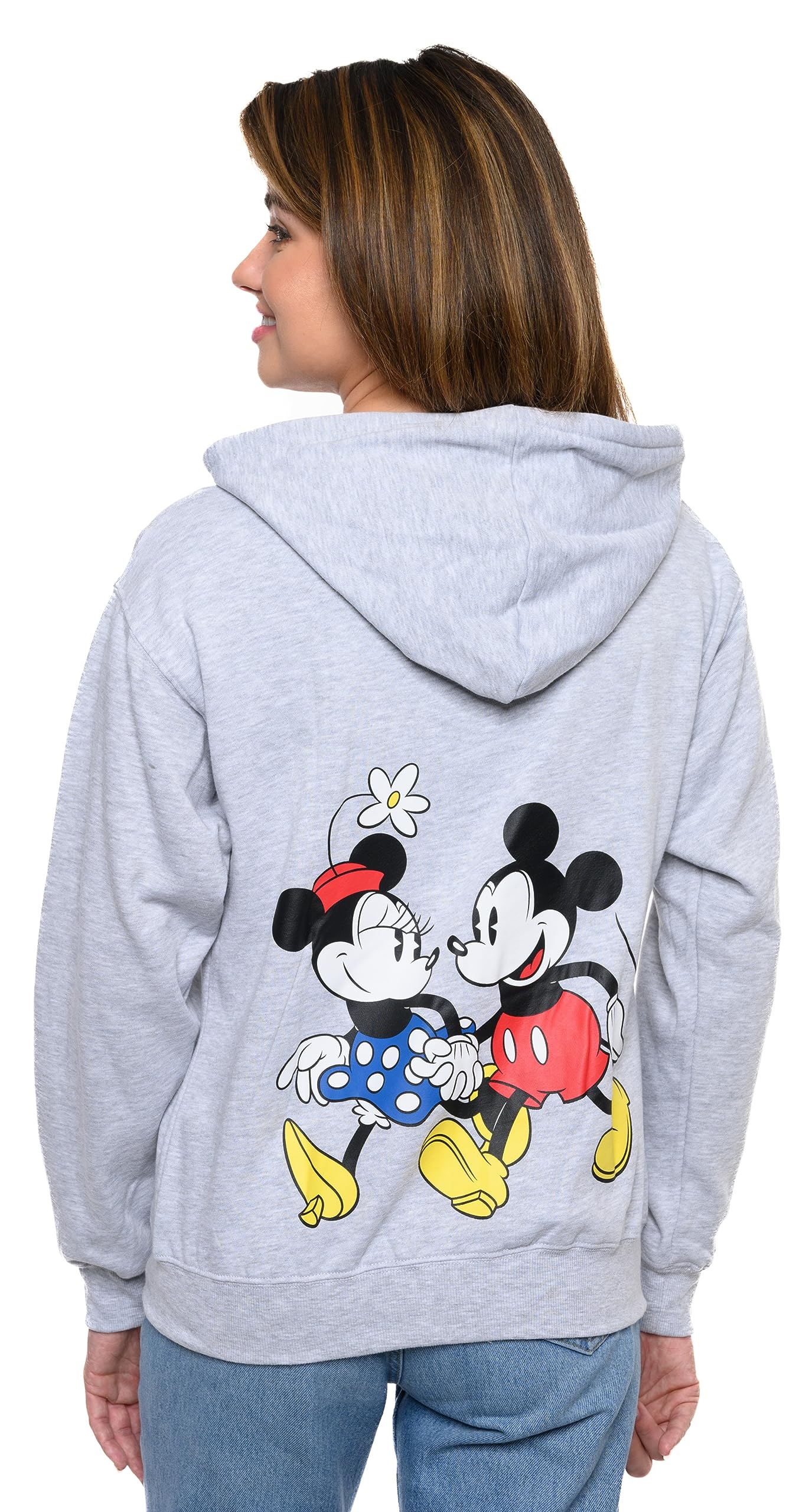 Disney Women's Mickey & Minnie Mouse Print Zip Up Hoodie - Cozy Fleece Pullover for Casual Wear & Disney Theme Park Outfits