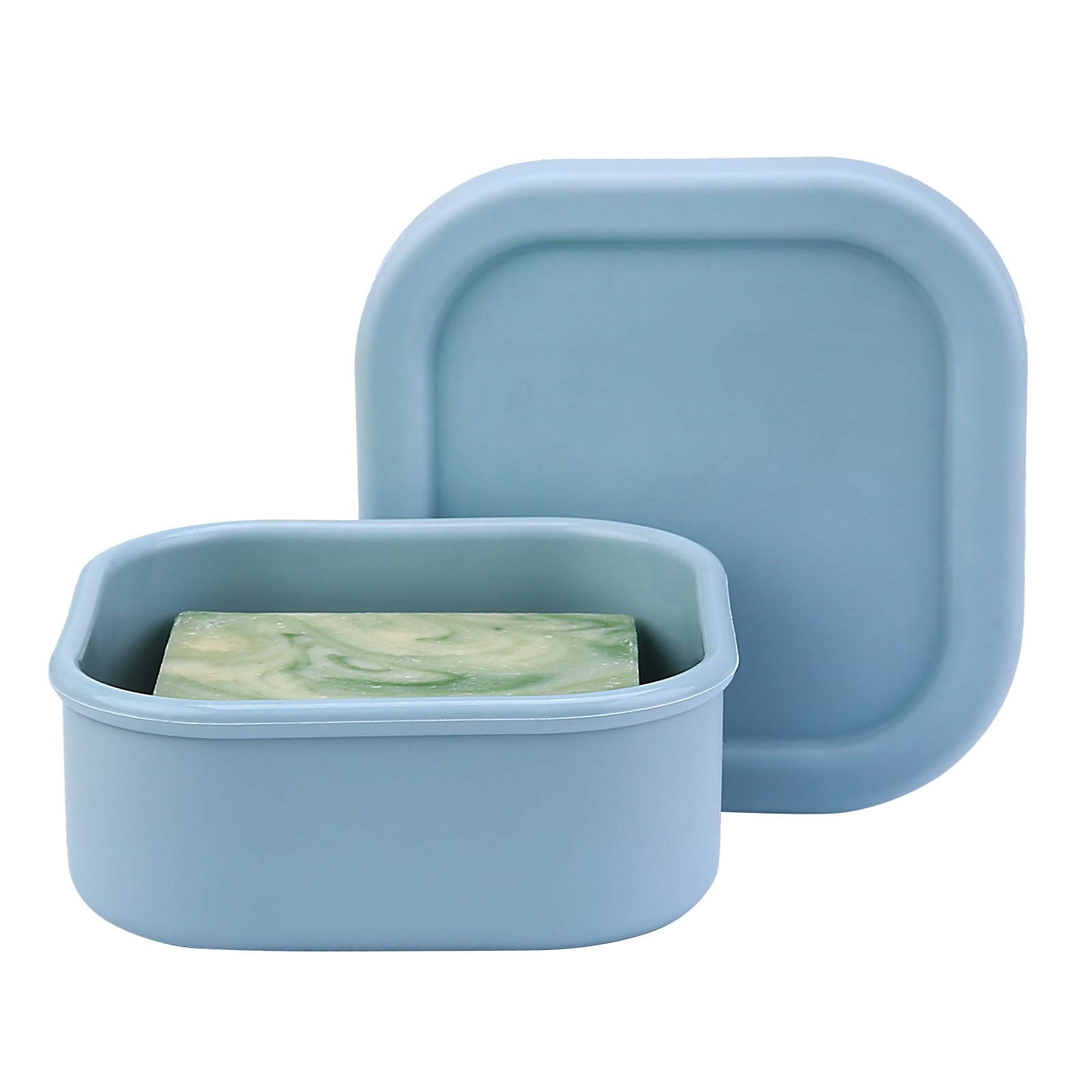 Premium Silicone Travel Soap Container with Drainage Tray - Leakproof Square Soap Case for Dr. Squatch & Bar Soaps - Portable Shower Soap Holder for Travel, Camping, Gym, Hiking & Outdoor Activities (Grey Blue)