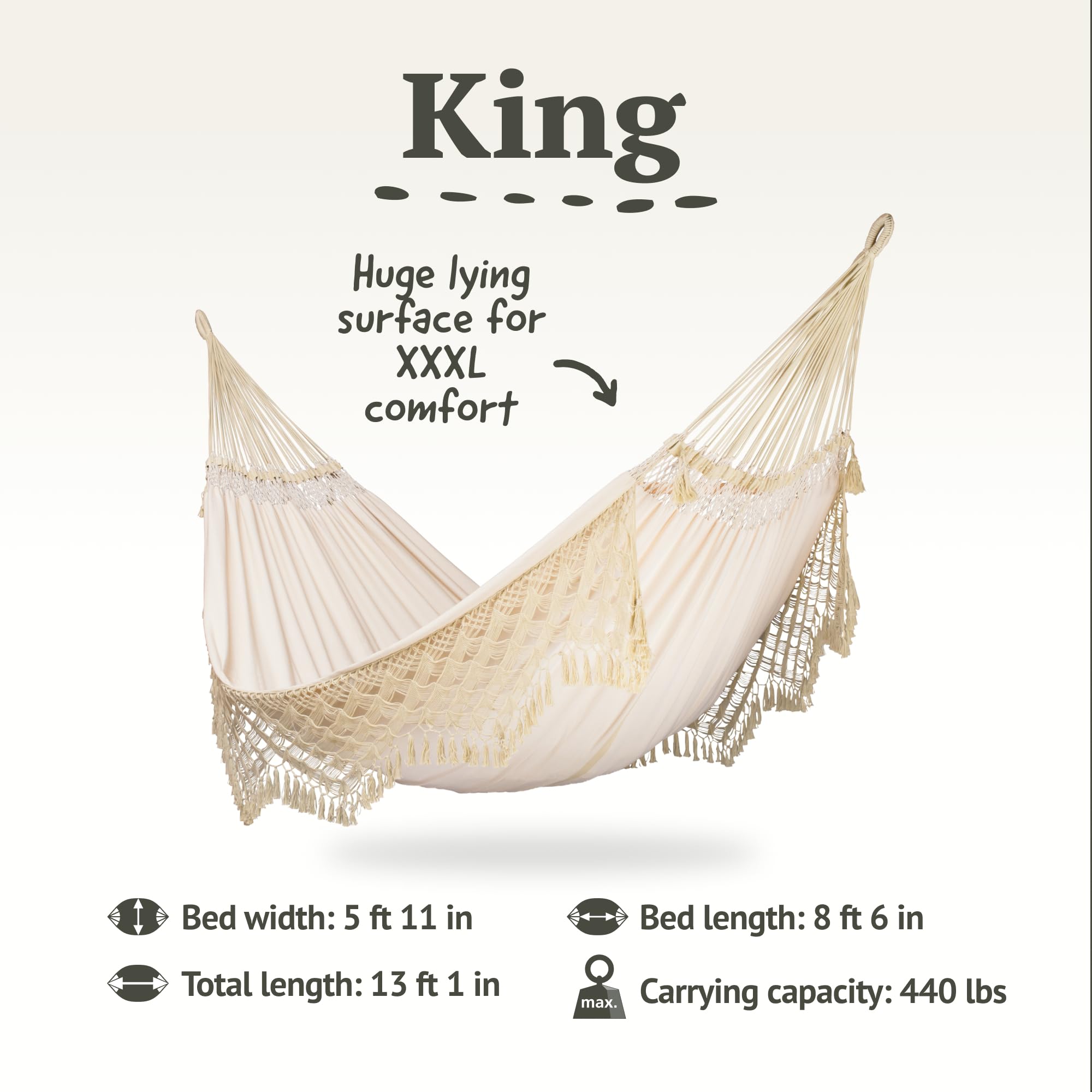 La Siesta® XL King Bossanova Brazilian Hammock - Organic Cotton Handmade in Brazil - Extra-Wide Indoor Hammock Bed for Relaxation & Lounging - Champagne Color - Perfect for Bedroom, Patio, and Backyard Relaxation