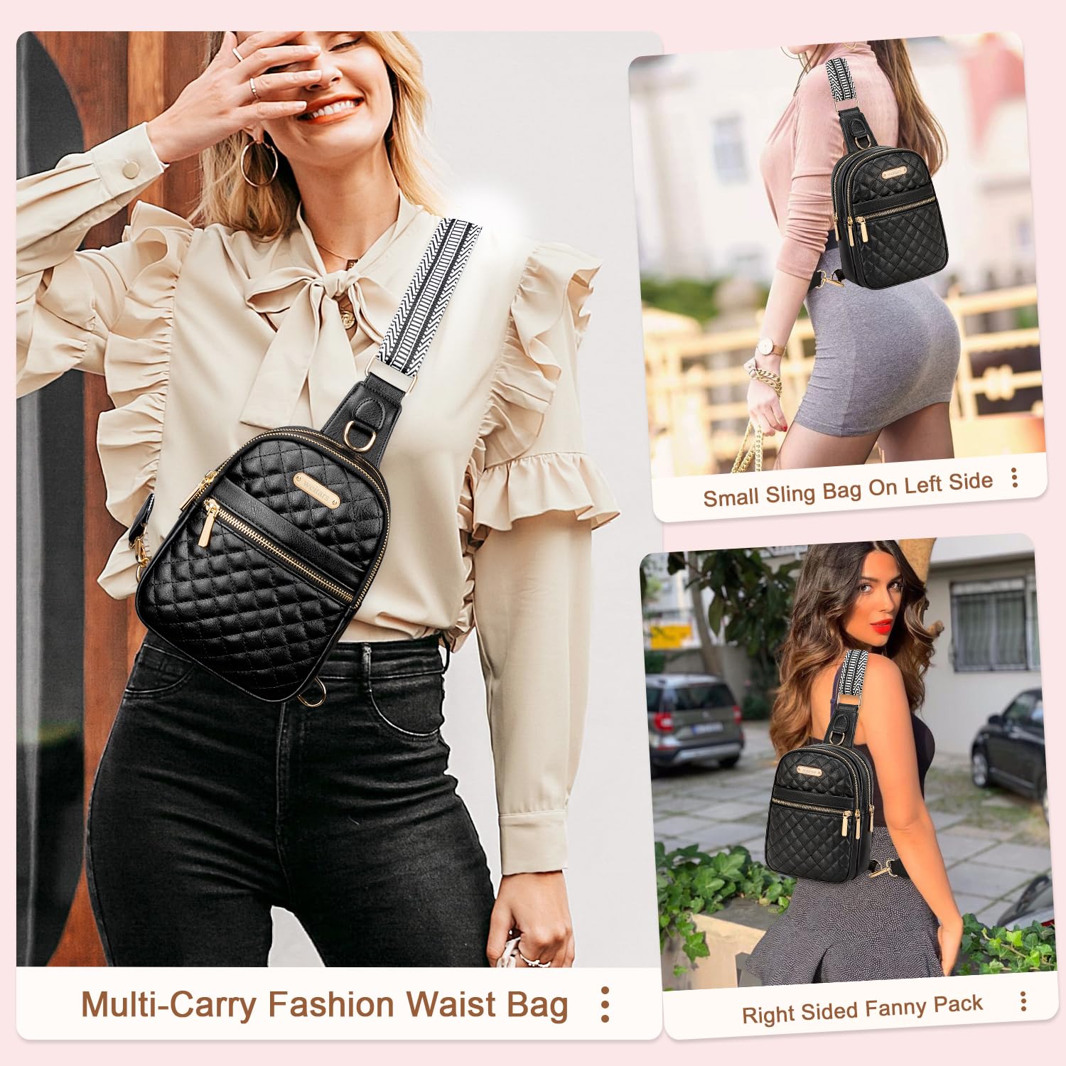 Stylish Weitars Leather Crossbody Sling Bag for Women - Fashionable Fanny Pack Waist Bag with Adjustable Strap for Travel, Sports & Daily Use (Black) - Perfect for Gym, Running, Shopping & Outdoor Activities