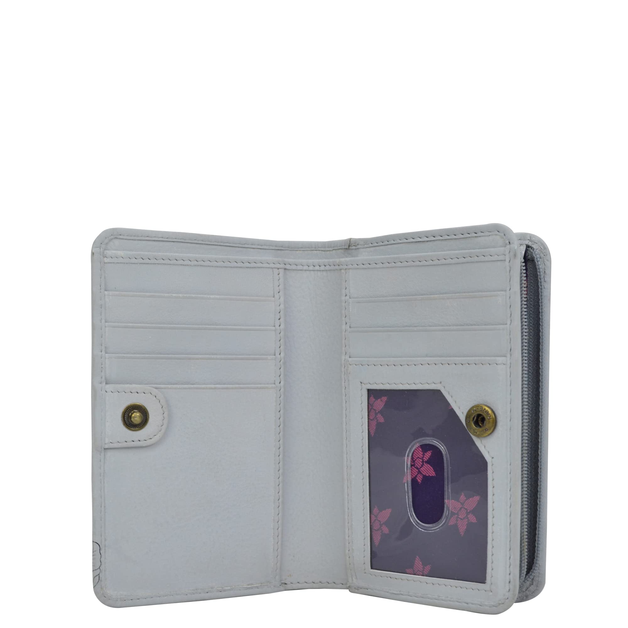 Anuschka Women’s Hand-Painted Genuine Leather Wallet - RFID Protected Bifold Organizer with Snap Button & ID Window | Perfect for Everyday Use, Travel & Gift Giving