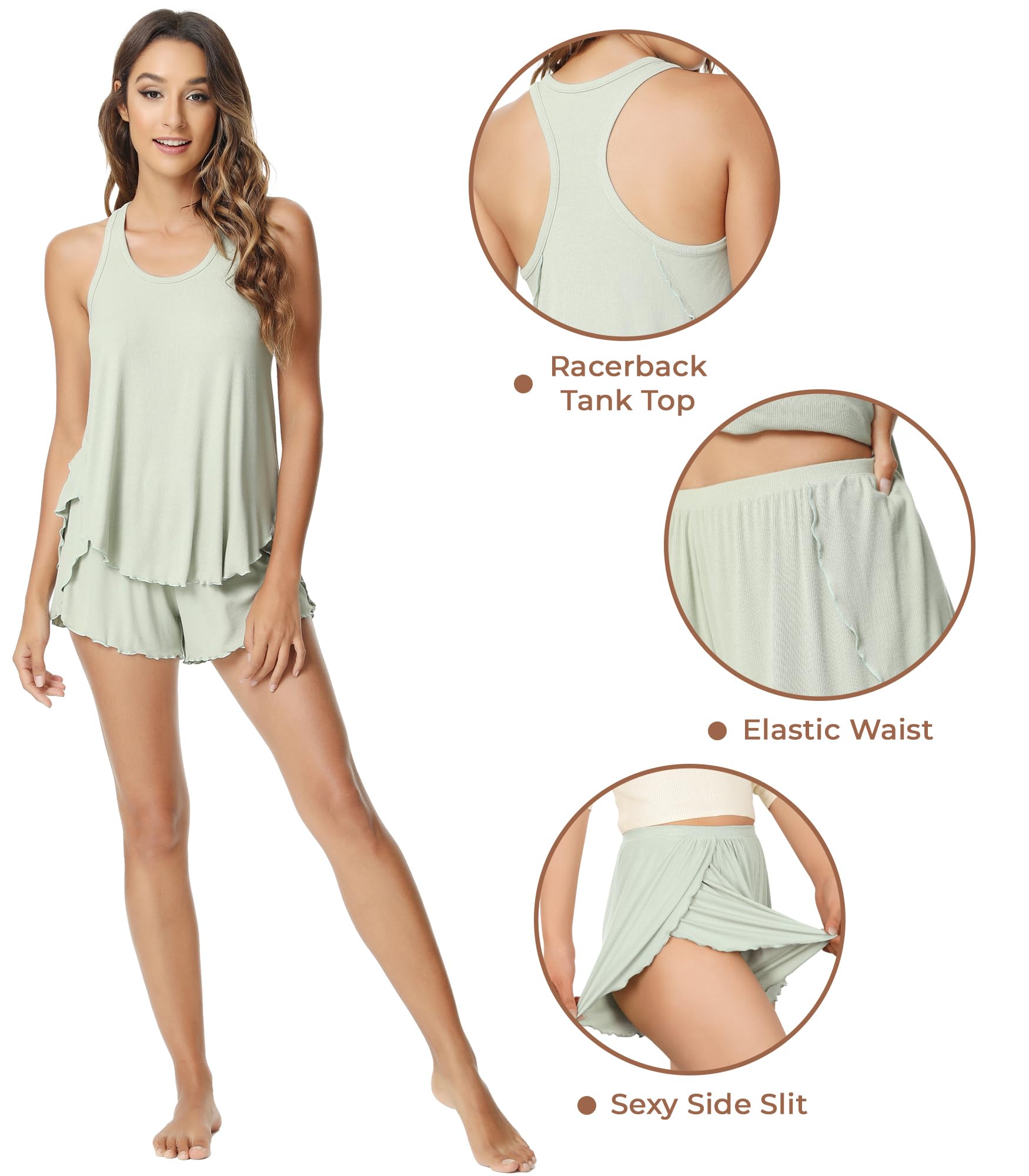 NACHILA Women's Bamboo Viscose Pajama Set - Ribbed Racerback Tank Top & Shorts, Sleeveless Sleepwear for Comfortable Nights | Perfect for Summer, Lounge Wear & Vacation