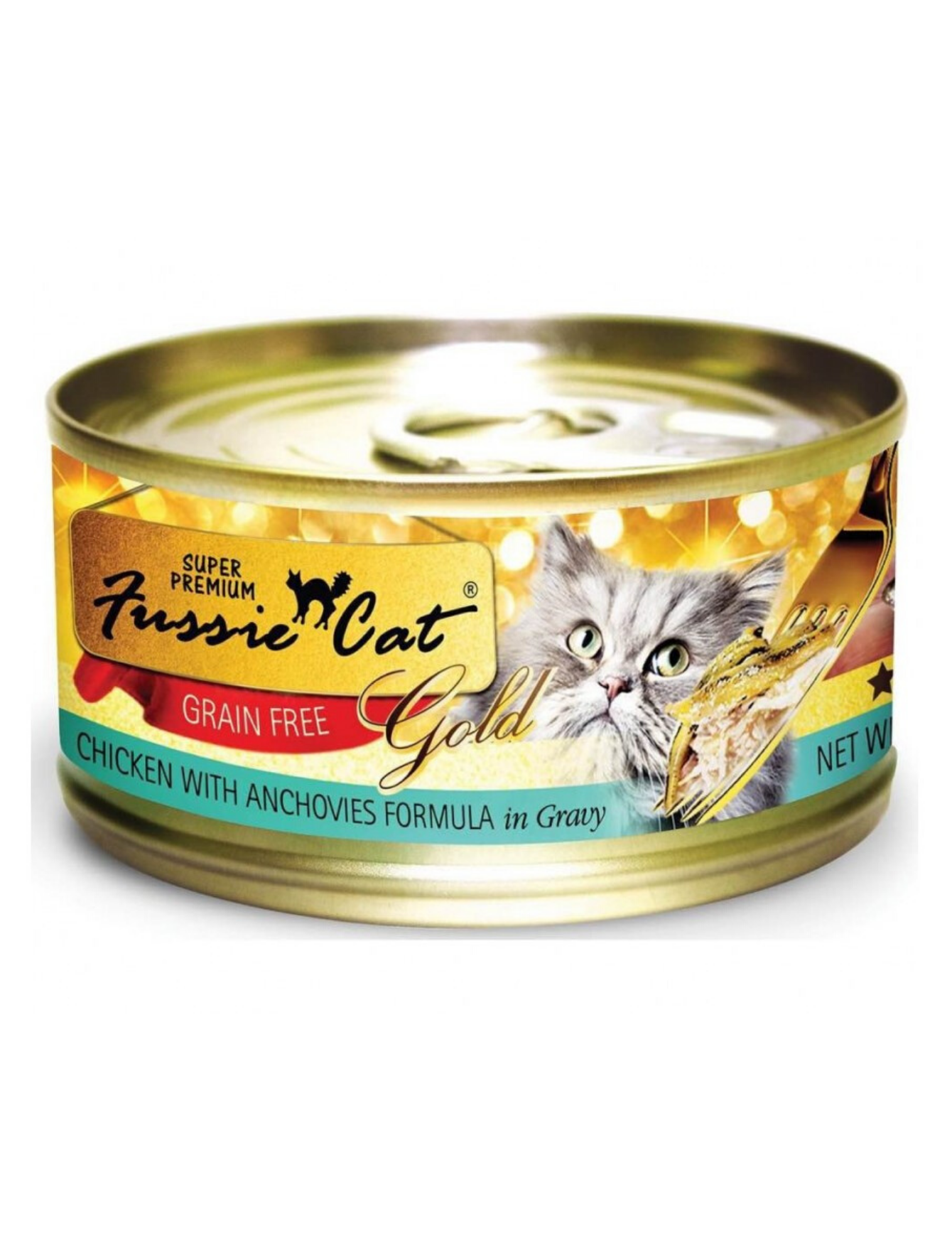 Fussie Cat Super Premium Gold Label Chicken & Anchovies Wet Cat Food - 80g Can, Grain-Free, High Protein for Adult & Senior Cats - Perfect for Picky Eaters & Indoor Cats