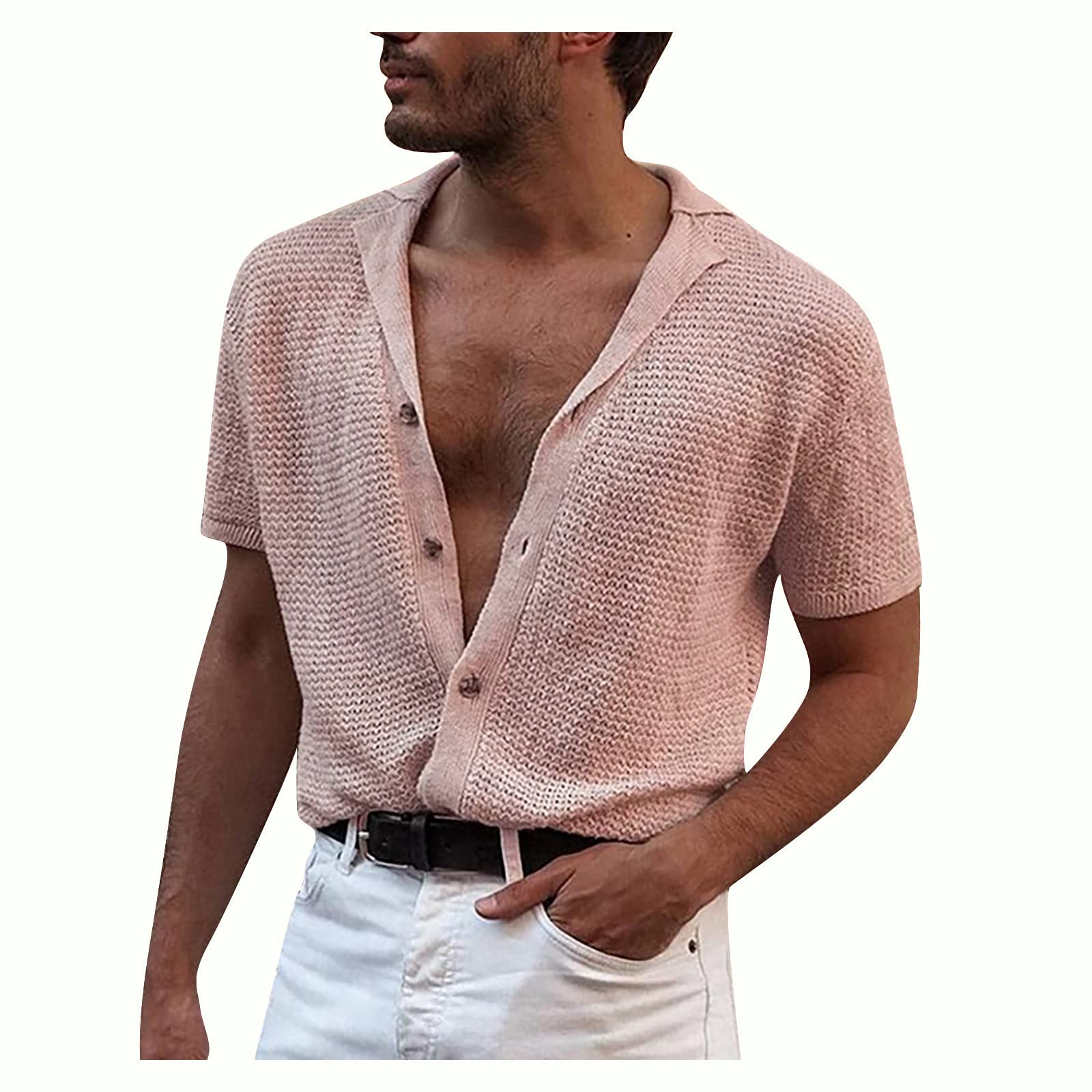 Breathable Thin Fit Casual Men's T-Shirt - Summer V-Neck Short Sleeve Button Top for Everyday Wear | Perfect for Outdoor Activities, Birthday Gifts & Casual Outings