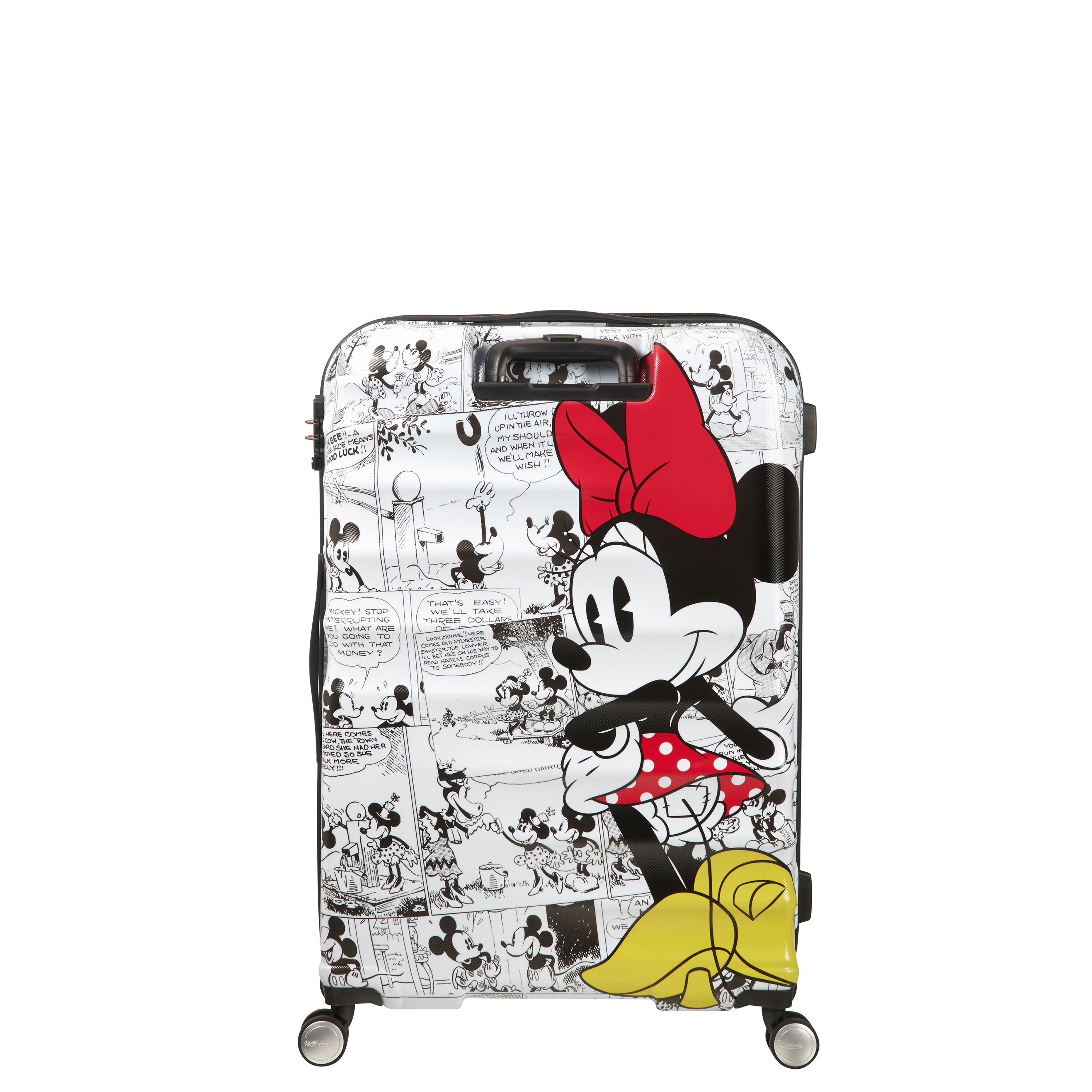 American Tourister Disney Wavebreaker Spinner Large Suitcase - Minnie Mouse Comics White Design for Travel, Vacation & Airplane Carry-On Luggage