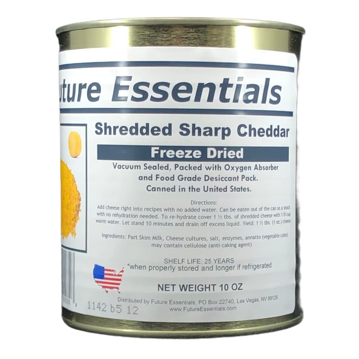 Freeze Dried Shredded Sharp Cheddar Cheese - 6 Cans | Long Shelf Life Emergency Food Supply | Ideal for Camping, Prepping & Cooking - Casseroles, Baked Potatoes, Tacos, Nachos, Soups & More